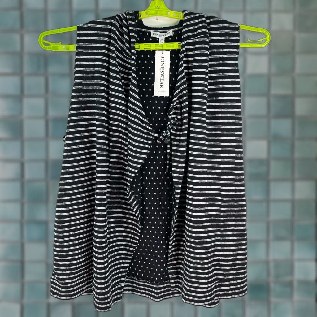 Vintage Joneswear Cardigan Womens 2XL Black White Drape Wrap Vest Size XXL / US 16-18 / IT 52-54 - 1 Thumbnail