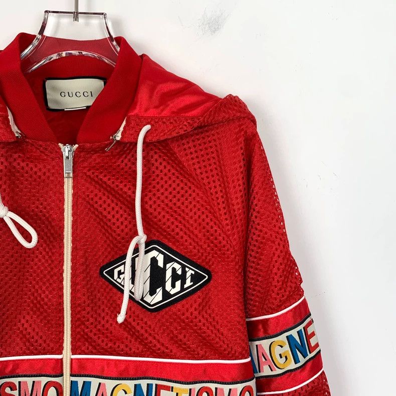 Gucci GucciRed letter print mesh hooded drawstring zipper jacket Size US L / EU 52-54 / 3 - 3 Thumbnail