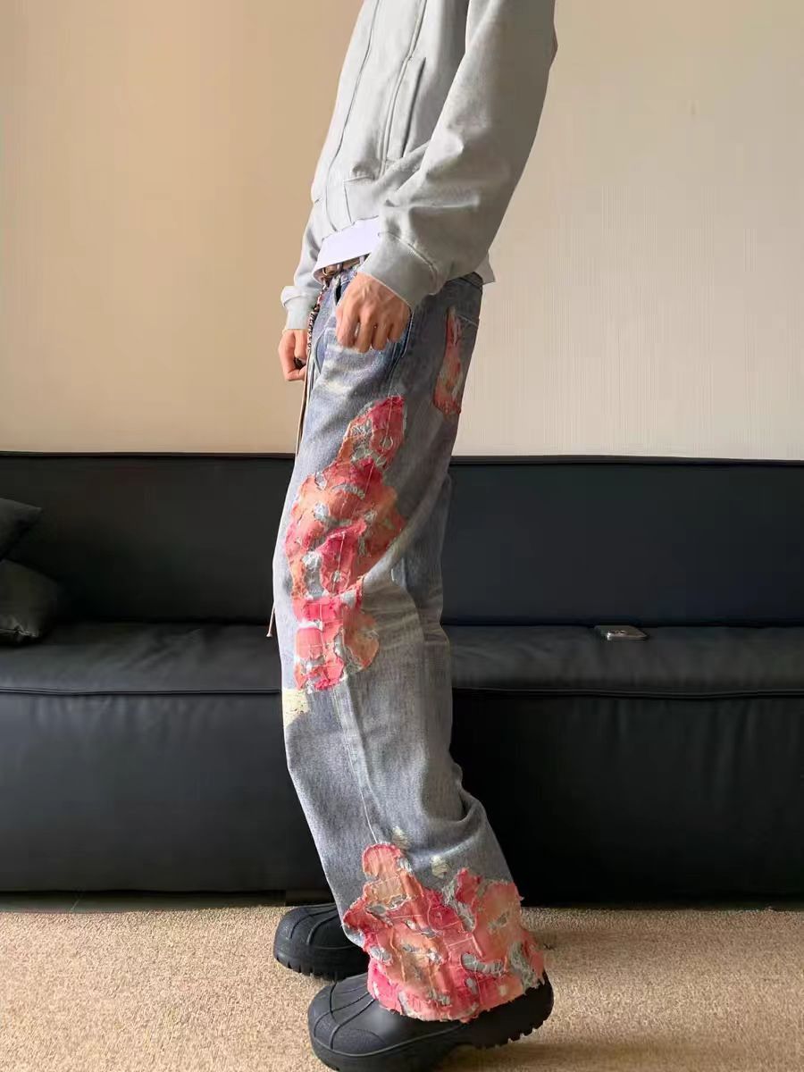 Japanese Brand × Jean Street vintage washed print patchwork flare baggy jeans Size US 32 / EU 48 - 3 Thumbnail