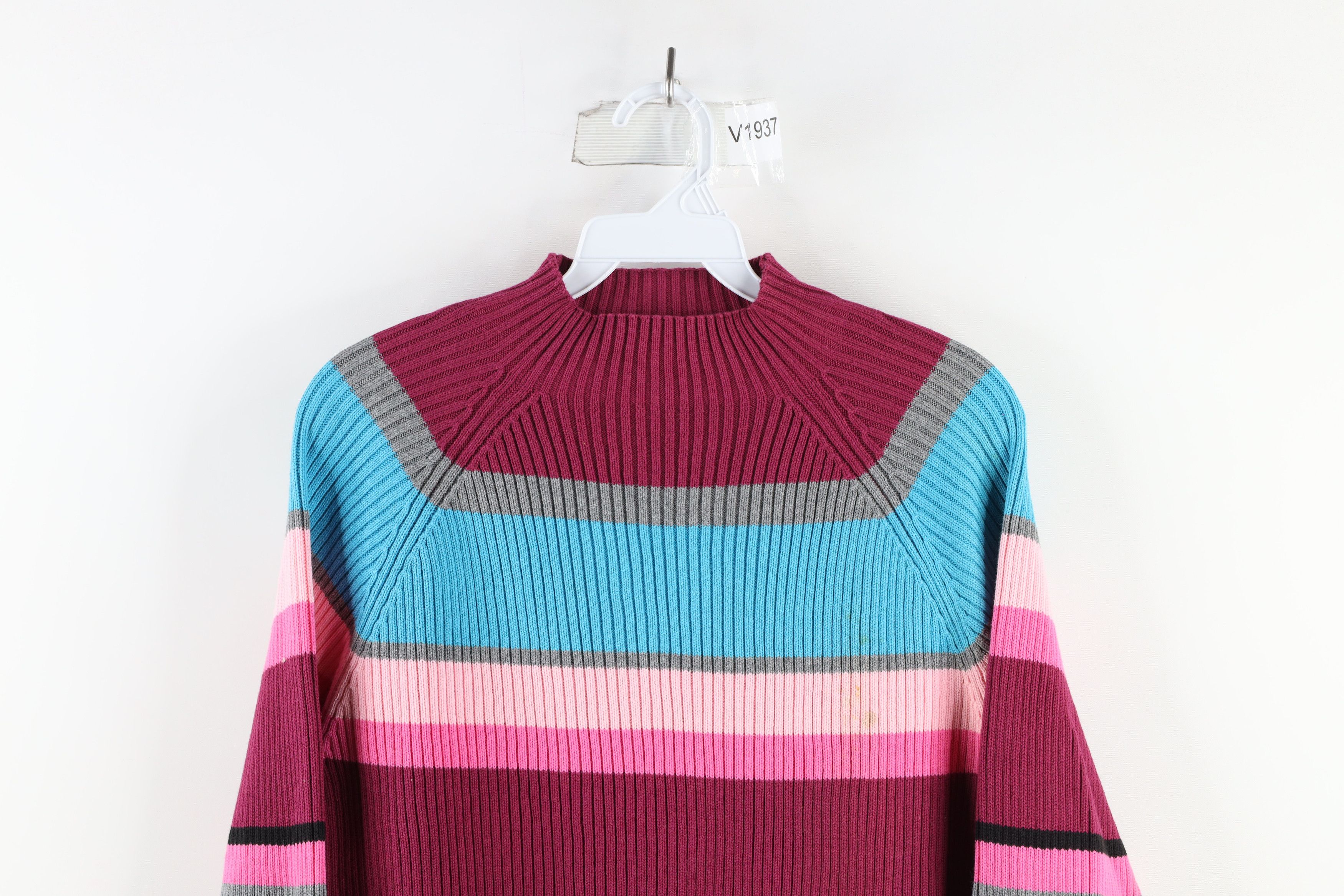 Vintage Vintage 90s Streetwear Striped Ribbed Knit Mock Neck Sweater Size XL / US 12-14 / IT 48-50 - 2 Thumbnail