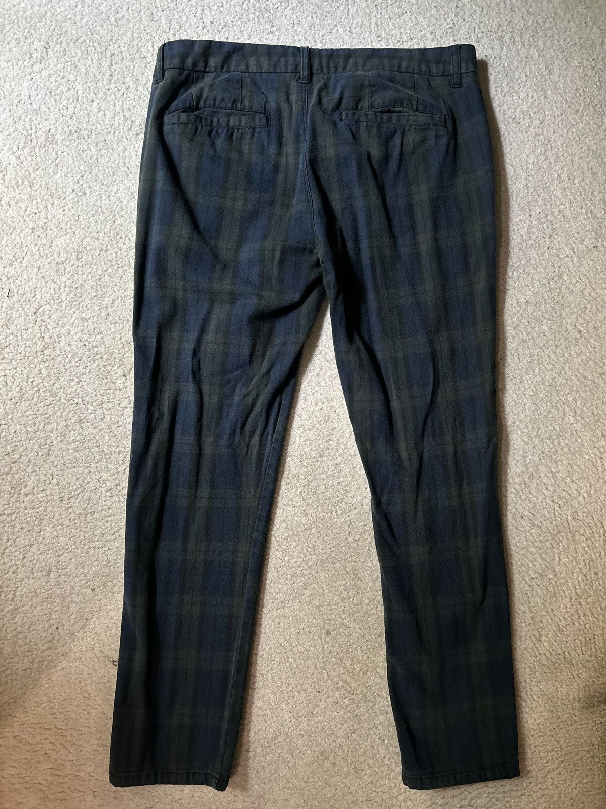 Topman Navy Green Plaid Stretch Skinny Pants Size US 34 / EU 50 - 2 Thumbnail