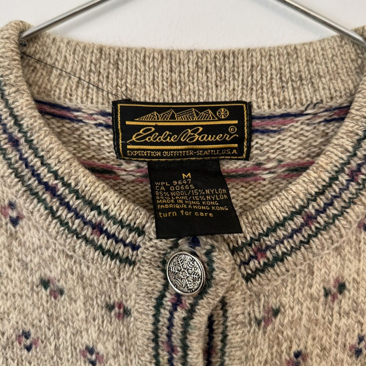Eddie Bauer Vtg 1990s Eddie Bauer Patterned Wool Knit Cardigan Sweater Size US S / EU 44-46 / 1 - 5 Thumbnail