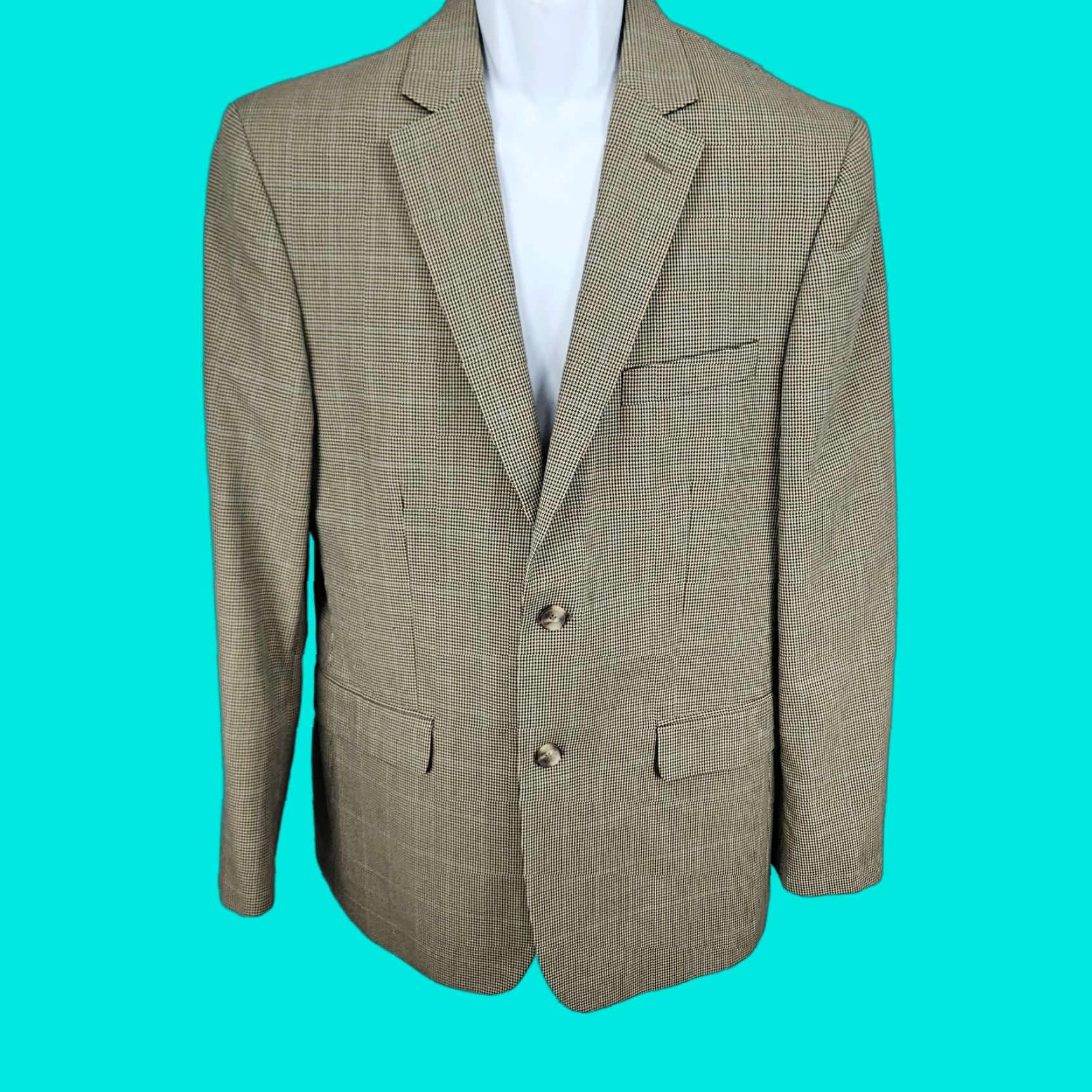 Tasso Elba Tasso Elba Sport Coat Blazer Notch Lapel Houndstooth 2 Button Vented Black Tan 40R Mens Jacket Regular Size Button Front) Size 40R - 1 Thumbnail