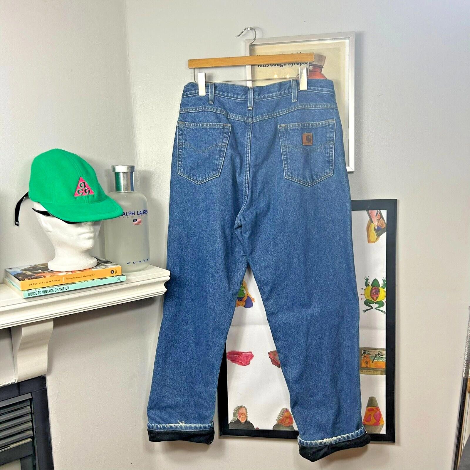 Vintage 1990s Carhartt Fleece Lined Blue Jeans Size 36x32