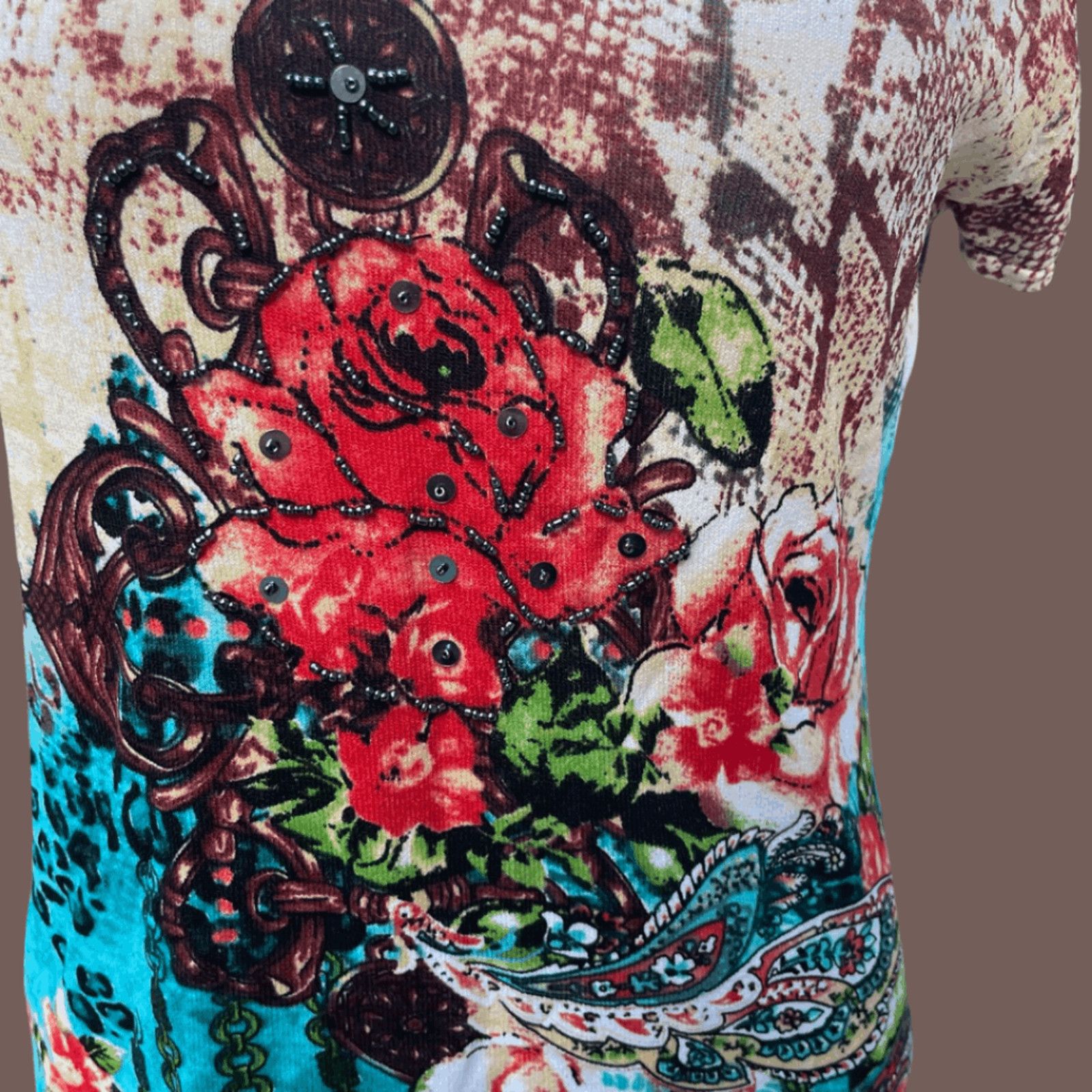 Vintage VTG Mesh Tee | Pierri NY Floral Print | Y2K Club Kid Core Size S / US 4 / IT 40 - 4 Thumbnail