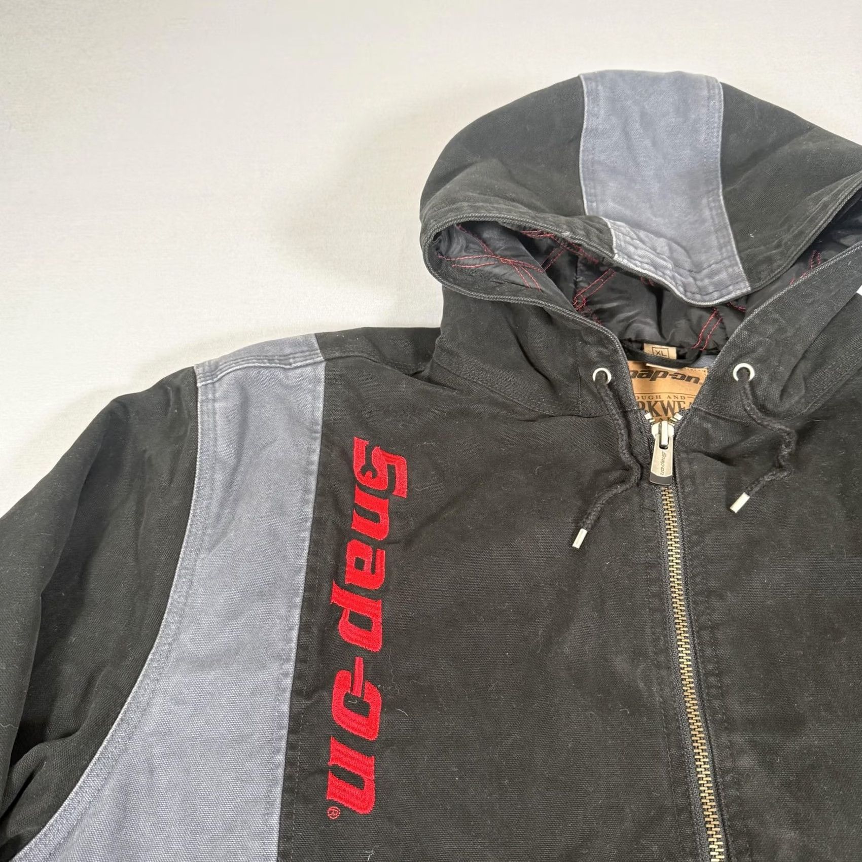 Vintage SNAP-ON Jacket Mens XL Black Canvas Hooded Bomber Workwear Zip Full Front Insulated Lined Pockets Size US XL / EU 56 / 4 - 3 Thumbnail