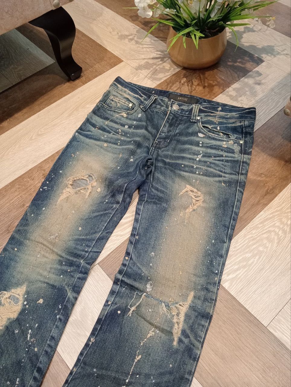 Japanese Brand LAGUST BLUE DISTRESSED ANKLE ZIP FLARED JEANS Size US 33 - 4 Thumbnail