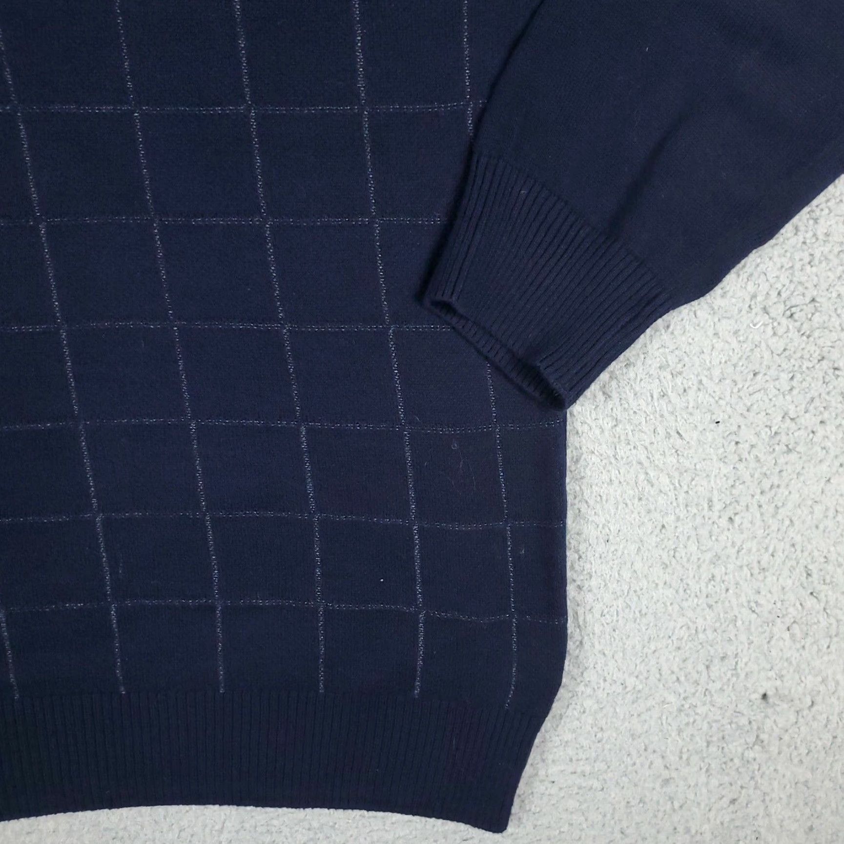 Vintage Alan Flusser Mens Large Quarter Zip Pullover Sweater Sweatshirt Blue Check Size US L / EU 52-54 / 3 - 4 Thumbnail