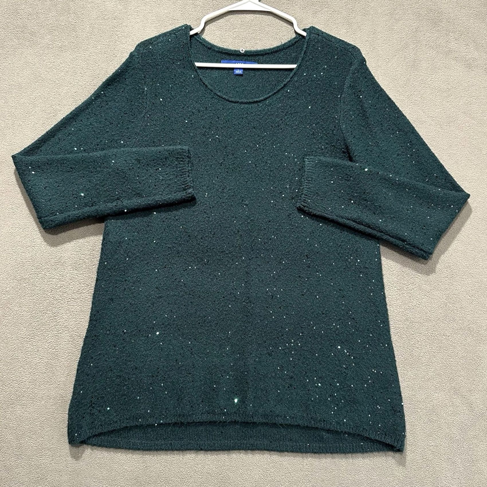 Apt. 9 Apt. 9 Sweater Womens Large Green Knit Round Neck Sequin Long Sleeve Stretch GUC Size L / US 10 / IT 46 - 2 Thumbnail