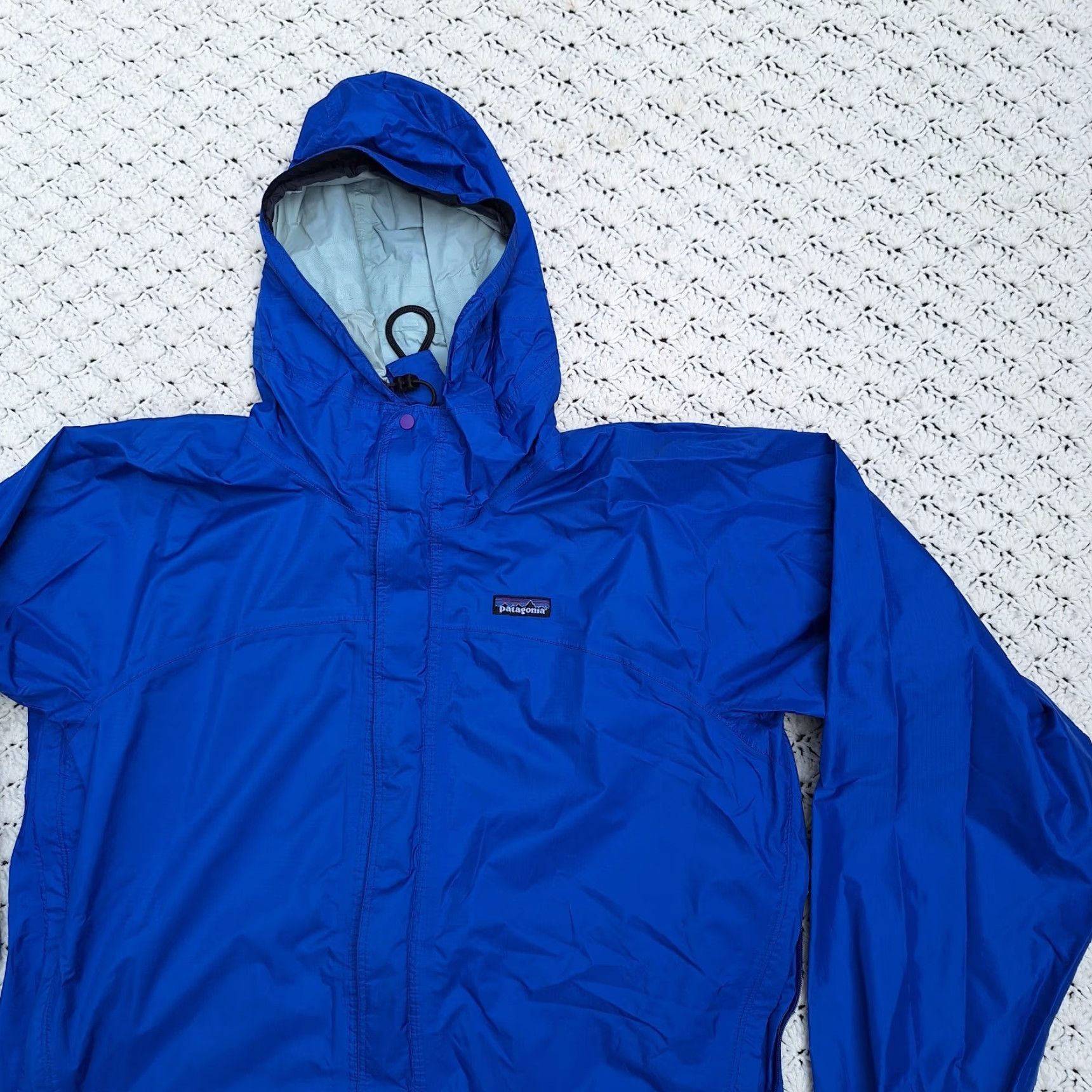 Patagonia Super Cell Rain Jacket Mens Blue Full Zip Hooded Hiking - Large