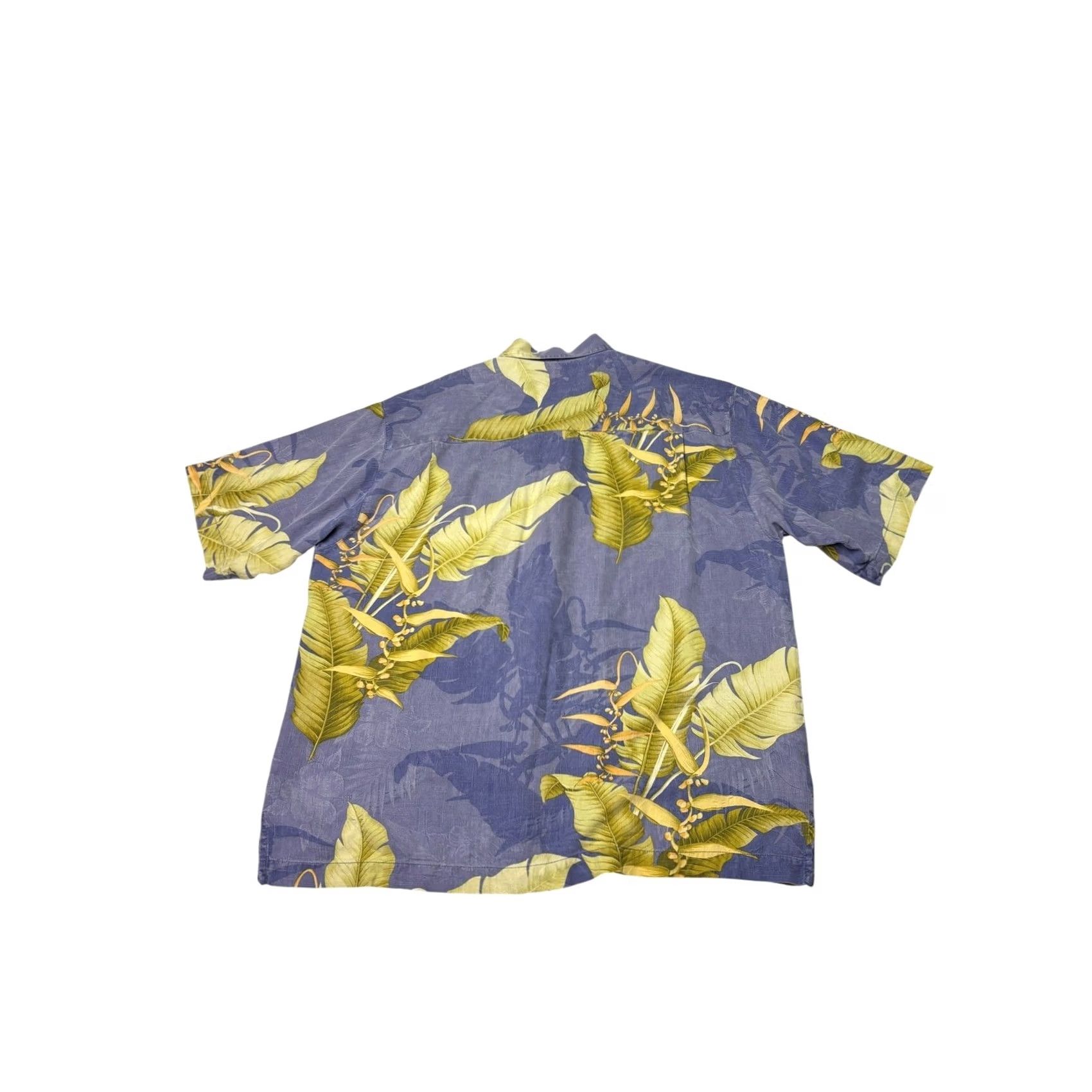 Tommy Bahama Tommy Bahama Mens L 100% Silk Tropical Leaf Floral Camp Shirt Blue Purple Short Sleeve Casual Travel Button-Up Pocket Size US L / EU 52-54 / 3 - 5 Thumbnail