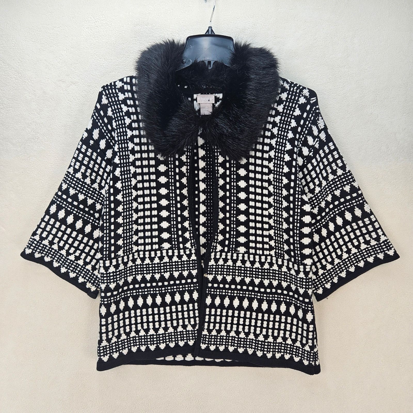 & Other Stories CHICO'S WOMEN'S SMALL FAUX FUR COLLARED 3/4 SLEEVE CARDIGAN Size S / US 4 / IT 40 - 1 Thumbnail