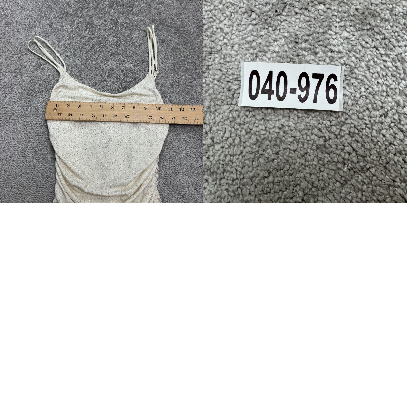 Vintage LUCY IN THE SKY Dress Mini Sleeveless Ruched Shimmer XS Cream Beig​e Plunging Knit Polyester Women's Size XS / US 0-2 / IT 36-38 - 9 Thumbnail