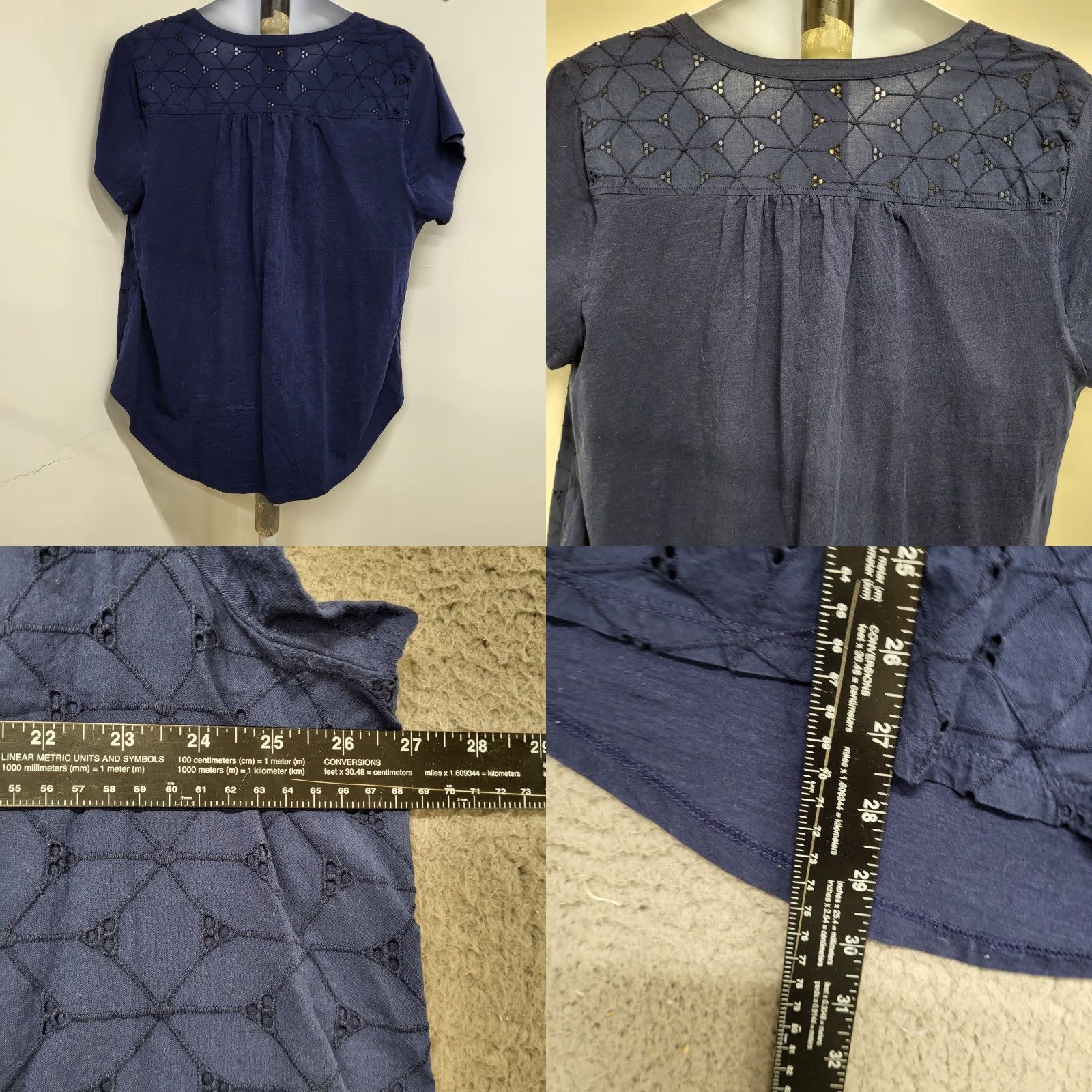 Vintage St. John's Bay Blouse Womens 3X Blue Floral Eyelet CutOut Lined 100% Cotton Shirt Reg/Regular Womens Size XXL / US 16-18 / IT 52-54 - 8 Thumbnail