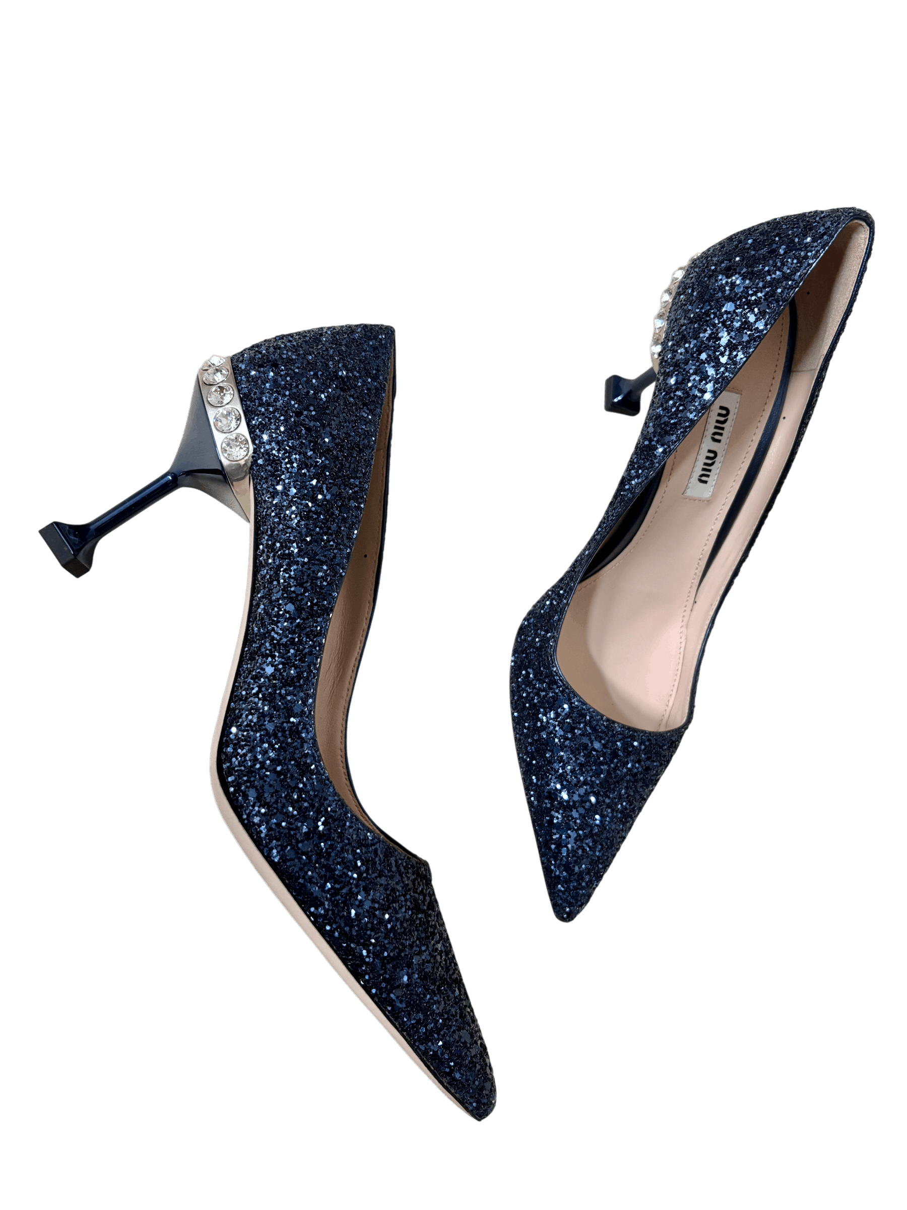 Miu Miu Miu Miu blue sequin kitten heel with crystal detail Size US 6 / IT 36 - 1 Thumbnail