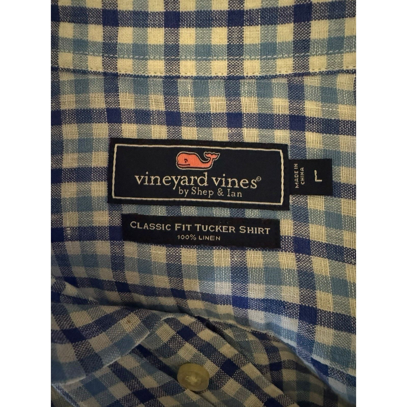Vineyard Vines Vineyard Vines Blue Check 100% Linen Shirt TINY FLAW Size US L / EU 52-54 / 3 - 8 Thumbnail