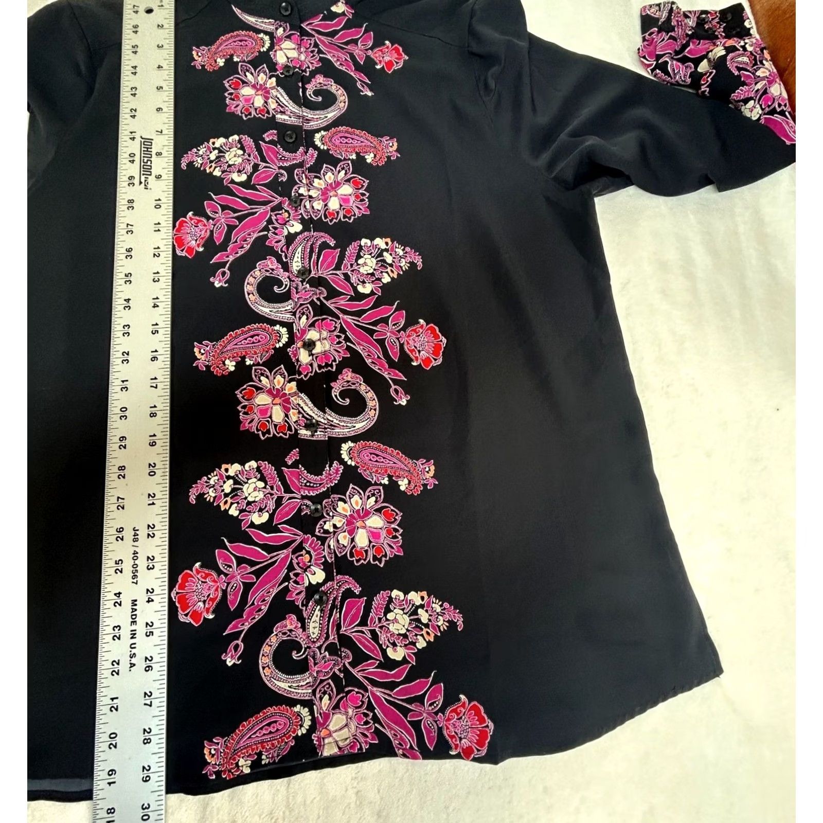 Vintage Chico's Womens Floral Embroidered Button Down Tunic Top Size 3 U.S. 16 Black Pink Shirt Womens Size XS / US 0-2 / IT 36-38 - 6 Thumbnail