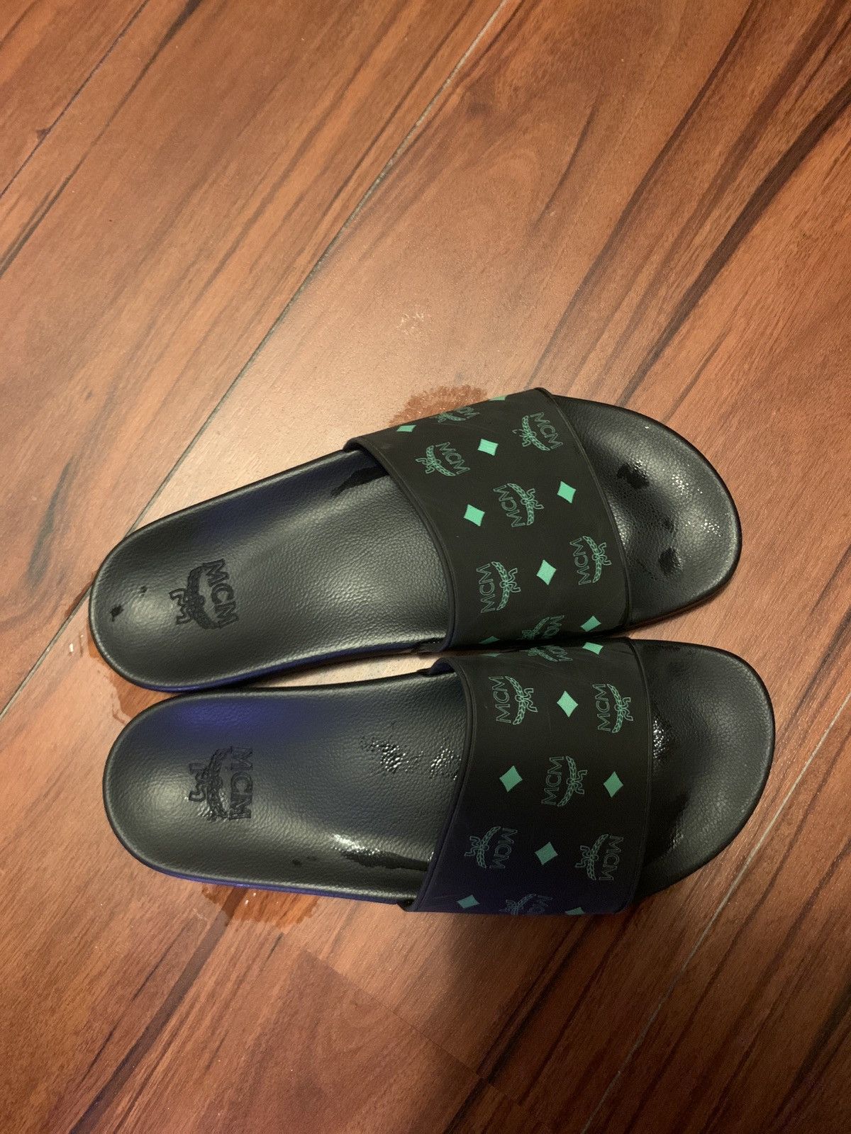 image of Black And Green MCM Slides, Men's (Size 9)