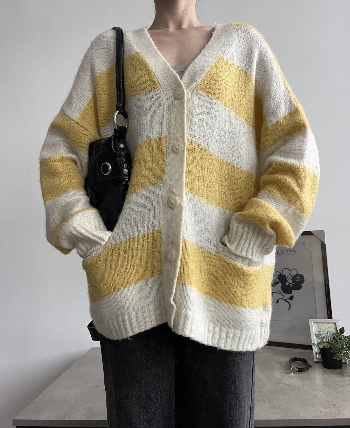 Allsaints AllSaints Lou Cardigan Yellow / Cream Wool Size M / US 6-8 / IT 42-44 - 1 Thumbnail