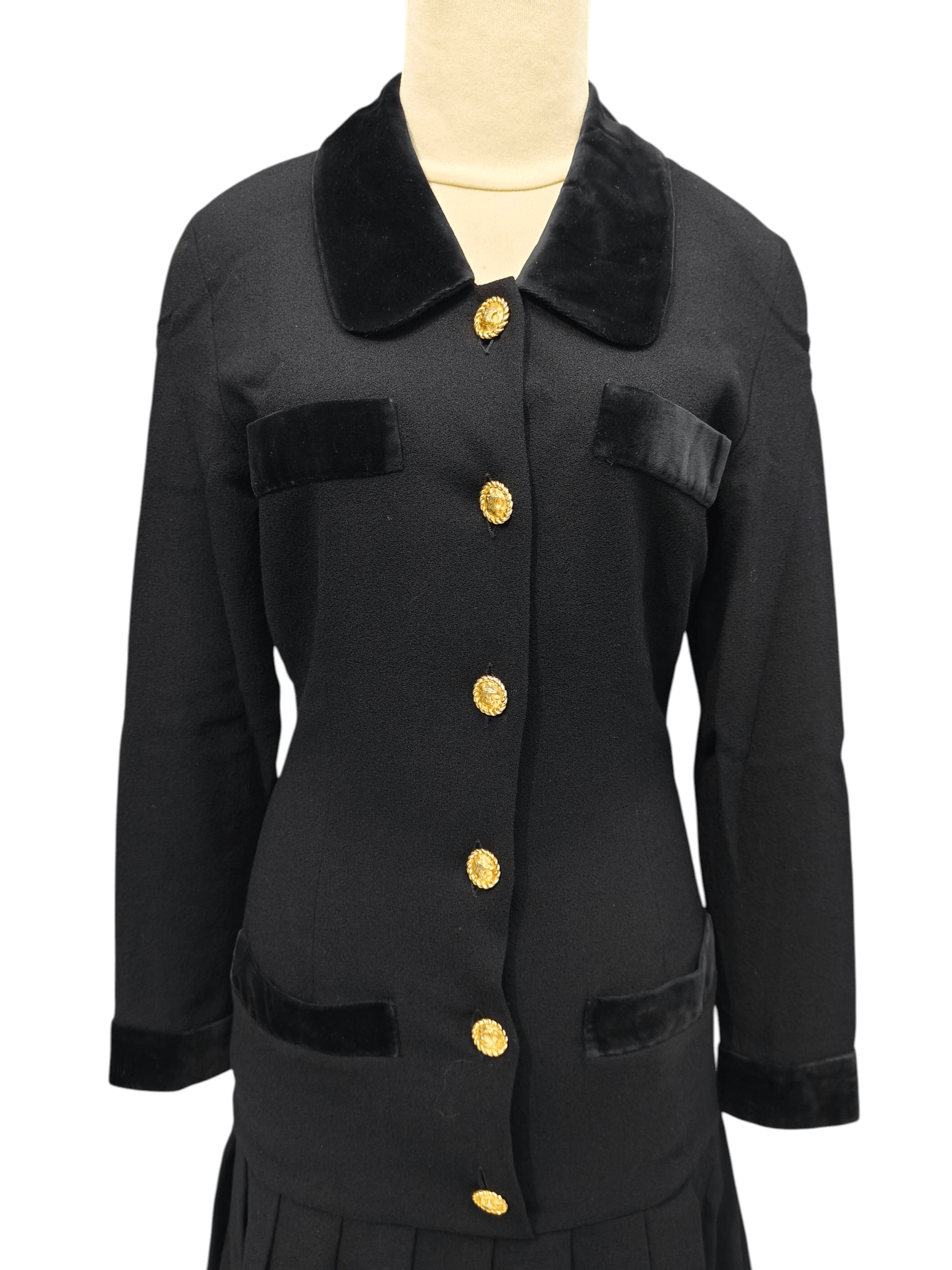Celine 80s Celine- Archive Trompe L’Oeil Tailoring Wool Velvet Trim Size M / US 6-8 / IT 42-44 - 2 Thumbnail