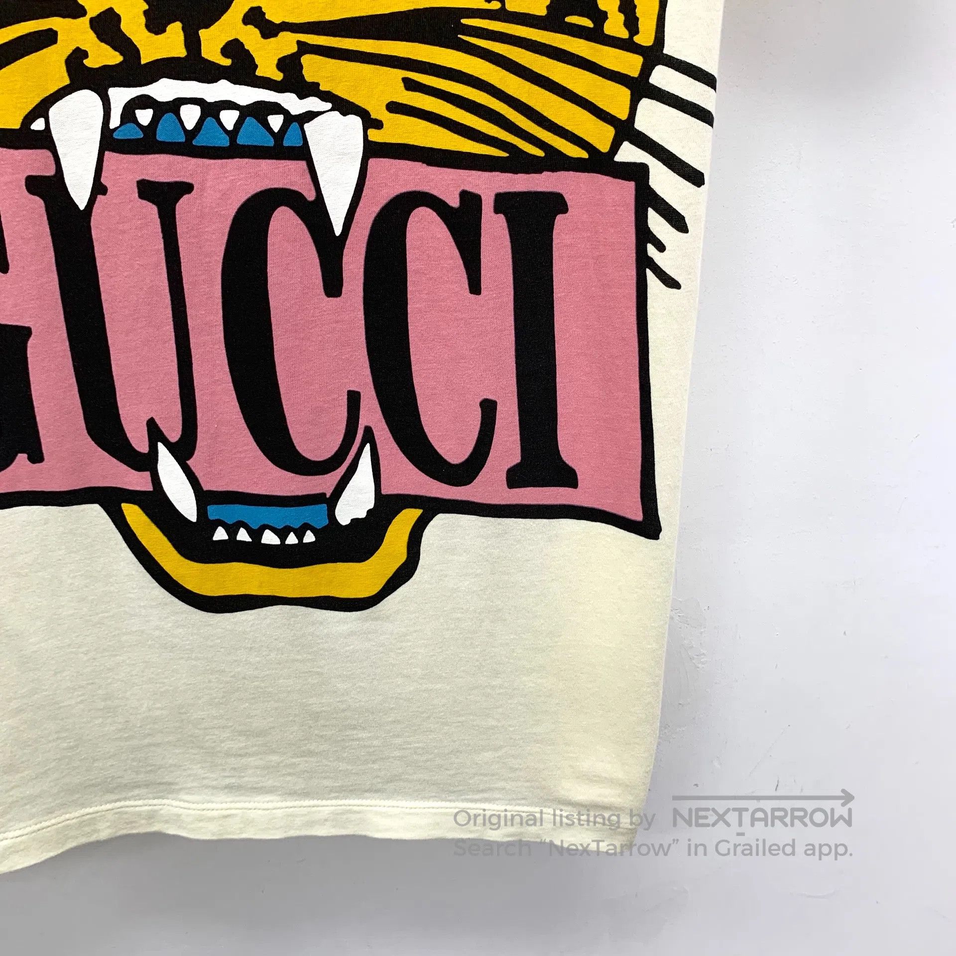 Gucci Guicci Beige tiger lettering print cotton round-neck short Size US XS / EU 42 / 0 - 4 Thumbnail