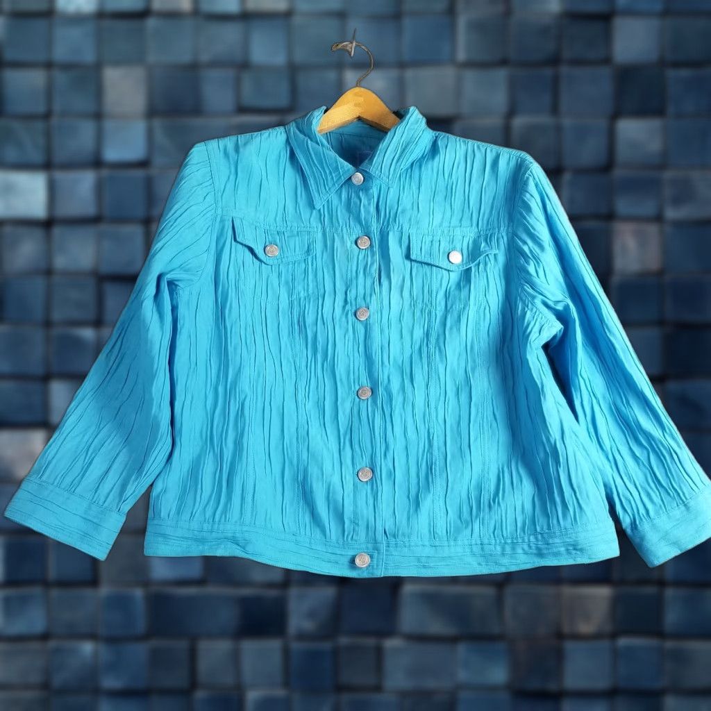 Vintage VINTAGE Lark Lane Women Jacket Casual Long Sleeve Button-Up Bohemian Ruffle Stretch Size 14 Blue Size XL / US 12-14 / IT 48-50 - 1 Thumbnail