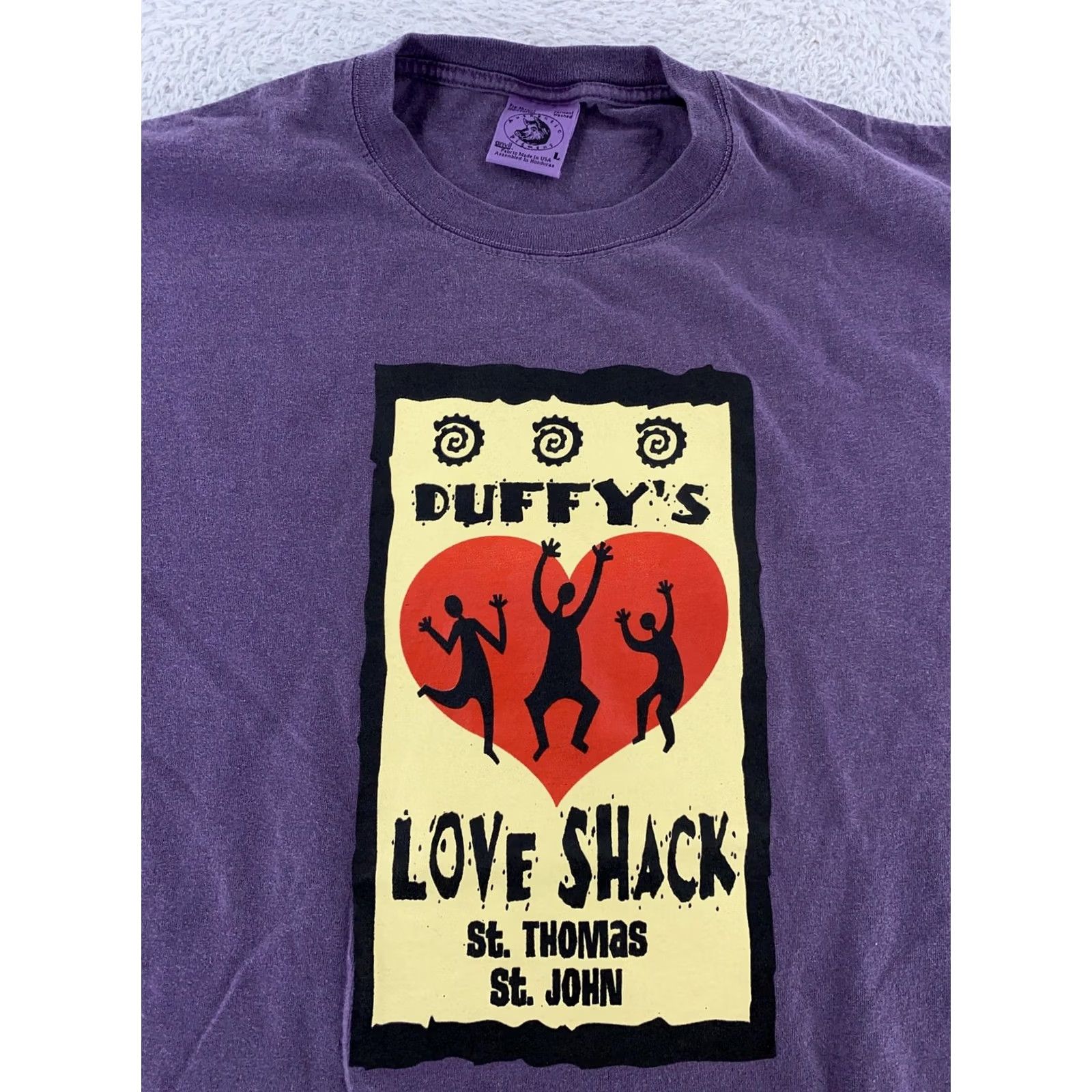 Anvil Duffy's Love Shack Bar Shirt Mens L Purple T-Shirt Graphic Print Short Sleeve Crew Neck Caribbean Tee Size US L / EU 52-54 / 3 - 2 Thumbnail