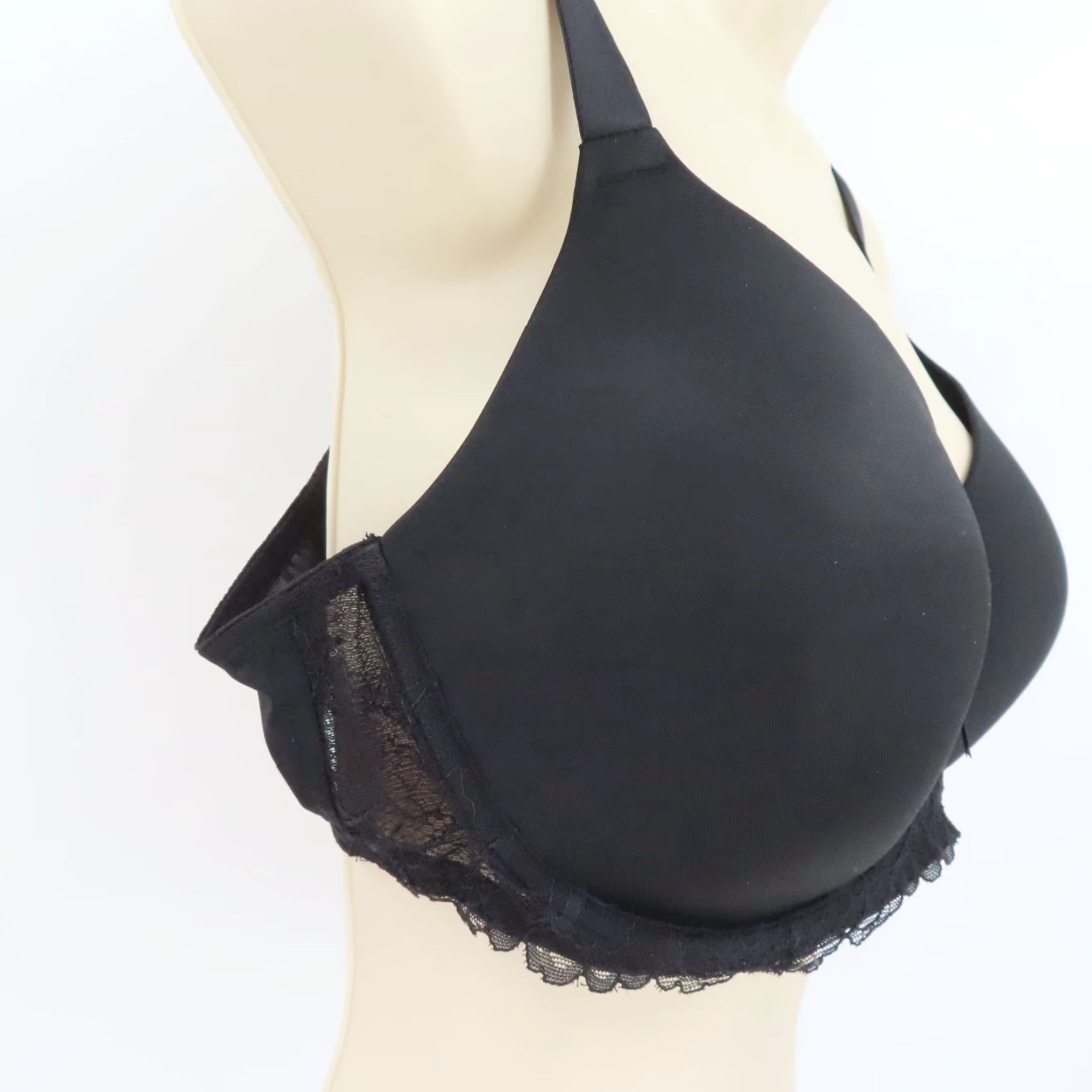 Vintage Dreamfit Bra Solid Black Bow Lace Trim Underwire Lined 42C Plus Size R7052X Nylon Blended Fabric T-Shirt Underwired Hook & Eye 42 Band Women Size ONE SIZE - 2 Thumbnail