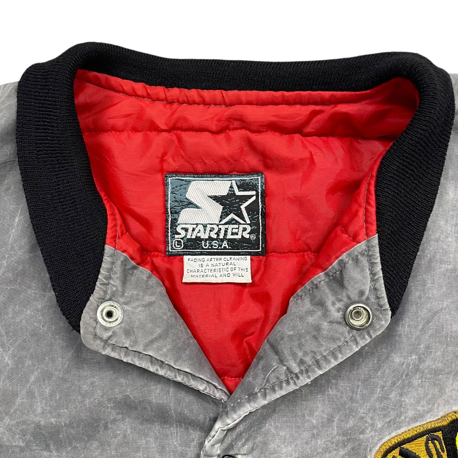 NHL × Starter × Vintage 90s CHICAGO BLACKHAWKS SATIN BOMBER JACKET STONEWASH ACID Size US L / EU 52-54 / 3 - 7 Thumbnail