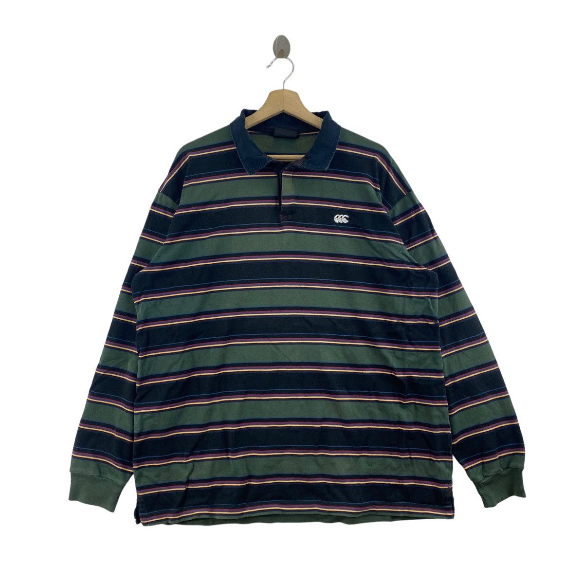 CANTERBURY NEW ZEALAND Button Up Collar Multi Color Stripes