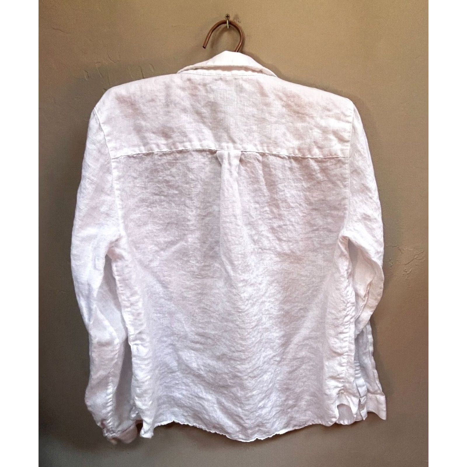 Lands' End Lands' End White 100% Linen Lace-Up Long Sleeve Blouse Top Shirt Sz 12 Pockets Size XL / US 12-14 / IT 48-50 - 2 Thumbnail