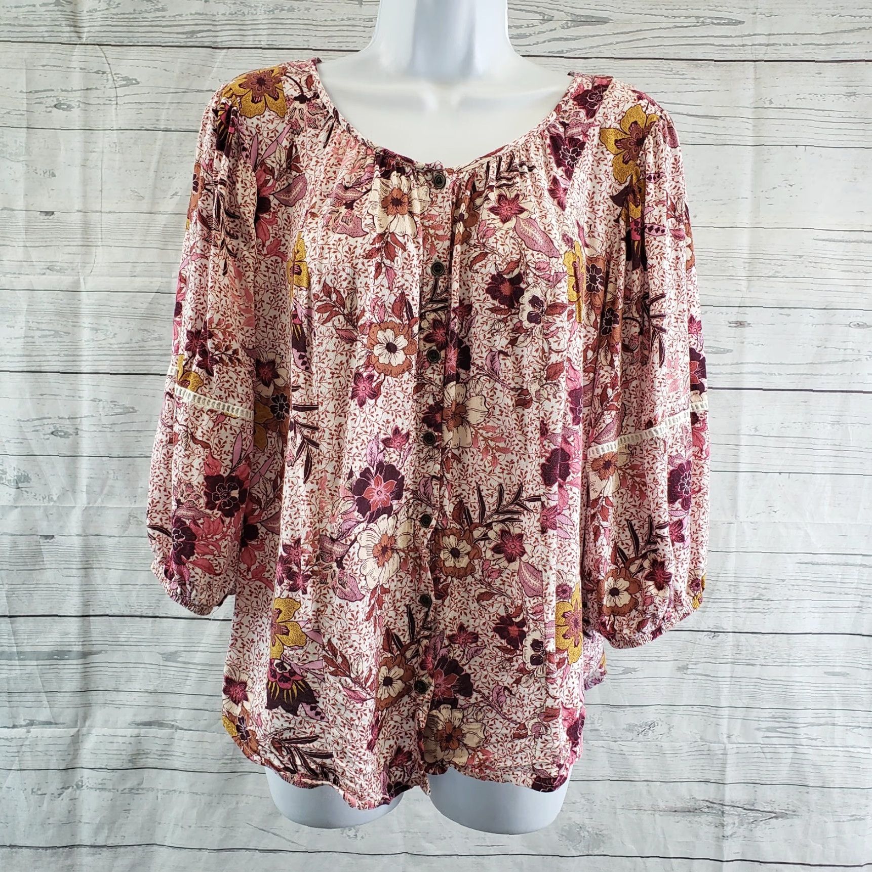 Vintage Knox Rose Womens Top L Pink Floral 3/4 Sleeve Rayon Blouse Size L / US 10 / IT 46 - 2 Thumbnail