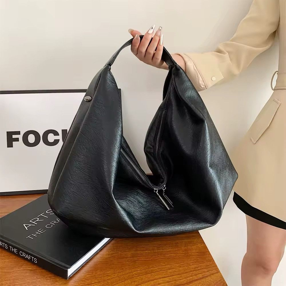Vintage Hobo Style Shoulder Large Shopping Bag in Black, Women's