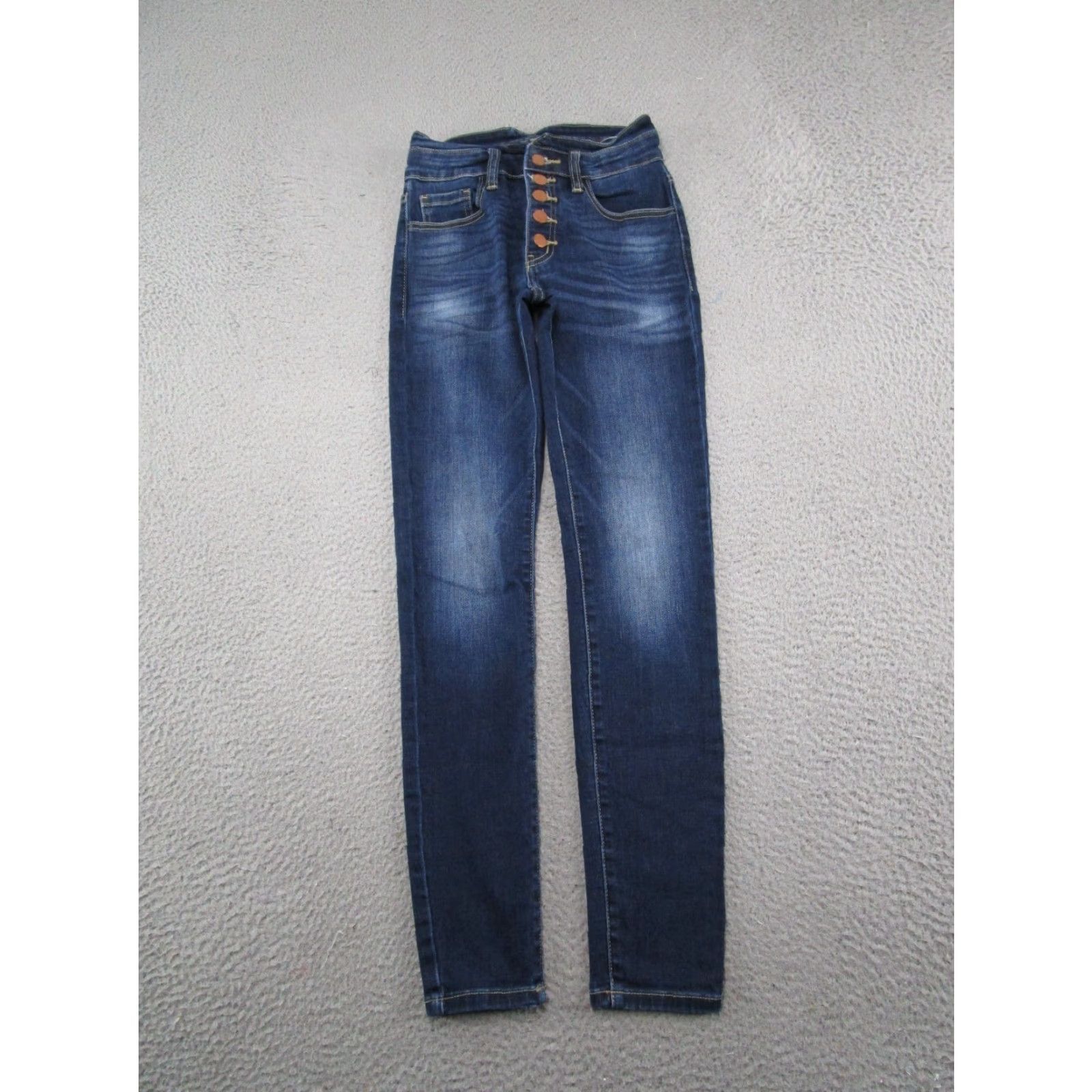 Vintage Kancan Button Fly High Rise Dark Wash Denim Jeans Womens Size 25 Blue Stretch Skinny 5-Pocket Design Size 42" / US 20 - 2 Thumbnail