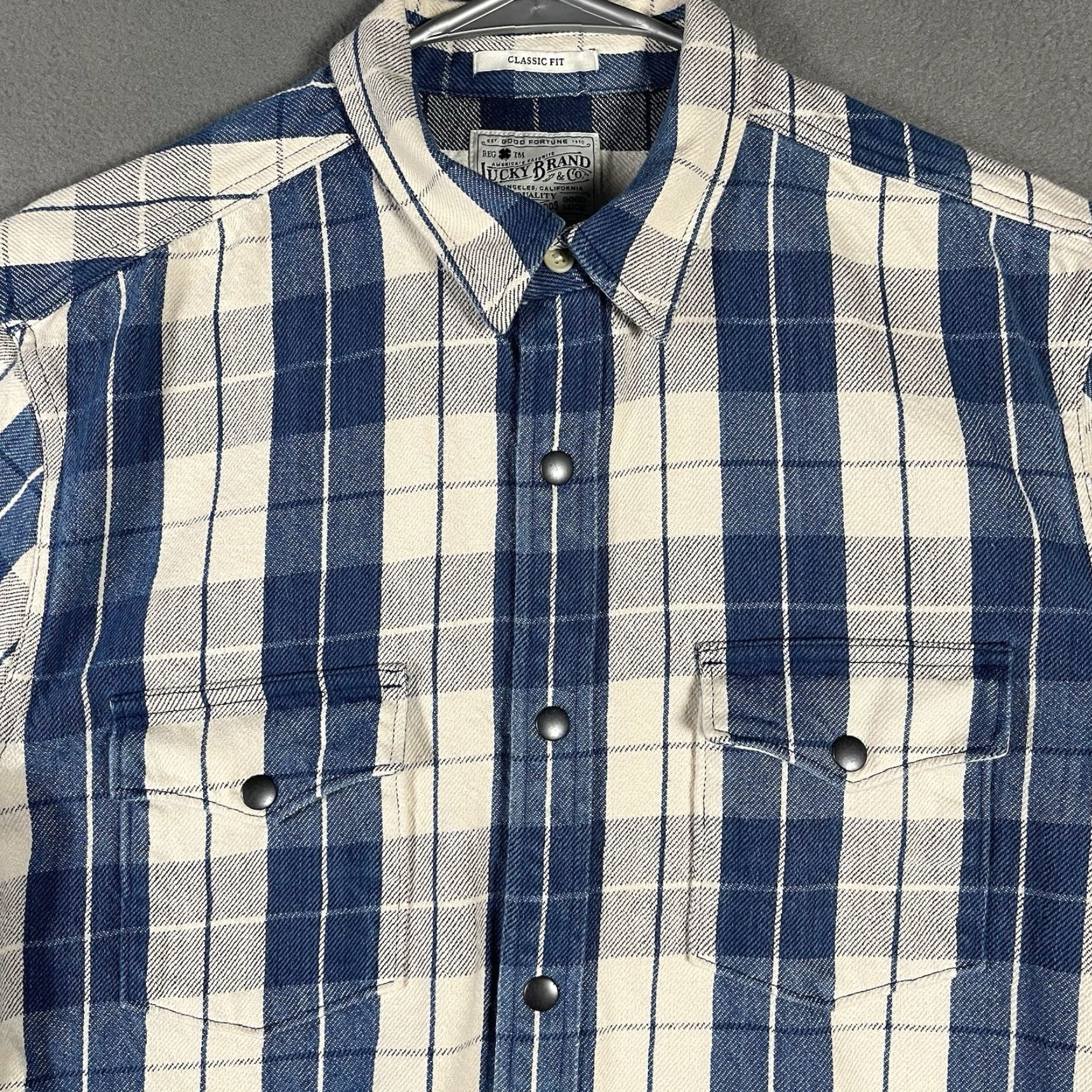 Lucky Brand Lucky Brand Button-Up Shirt Mens Blue White Plaid Long Sleeve Size M Medium Button-Down Collared Western Casual Workwear Snap Pearl Snap Size US M / EU 48-50 / 2 - 2 Thumbnail