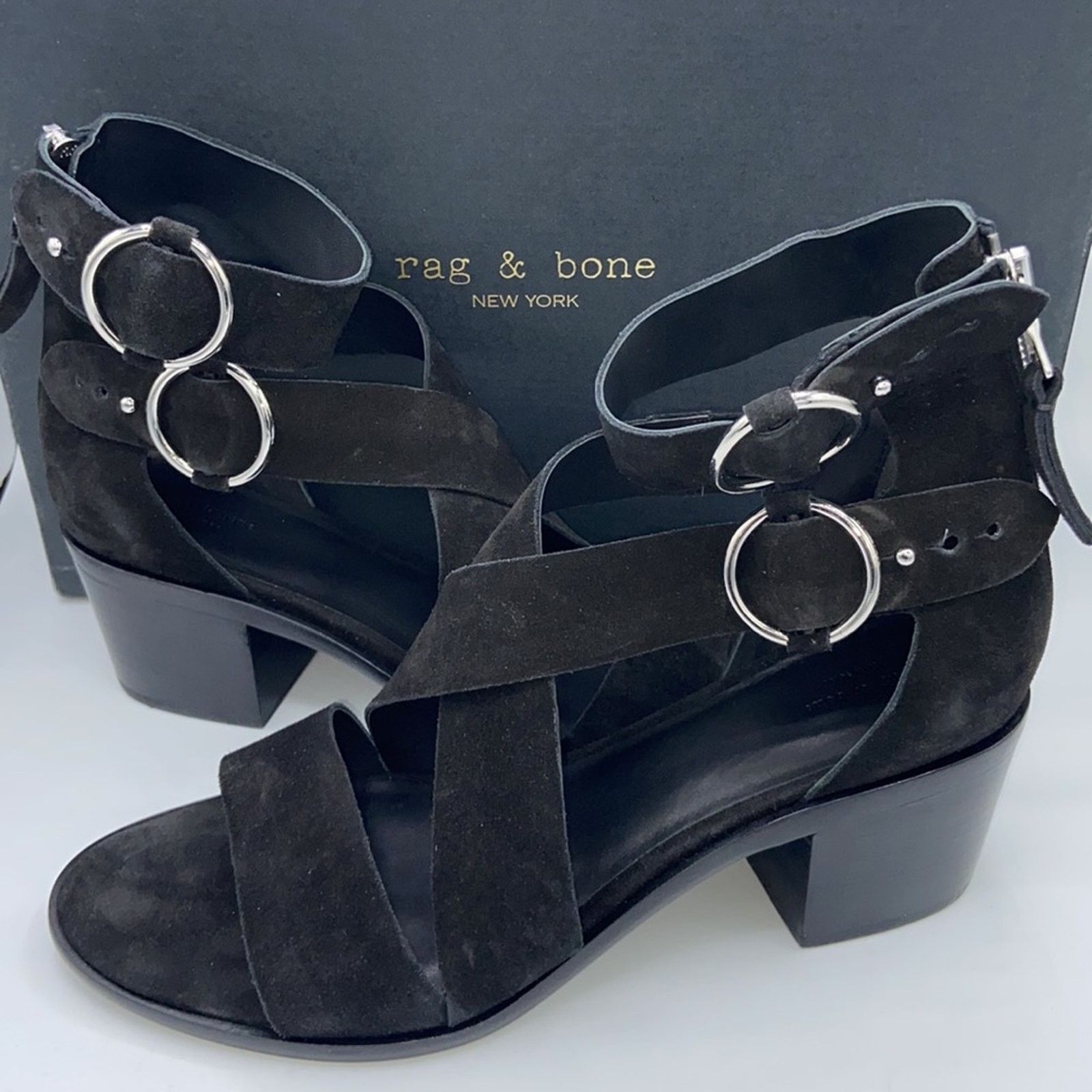 Rag & Bone NEW! rag & bone MARI Black Suede Block Heels Sandals 41/11 Size US 11 / IT 41 - 2 Thumbnail