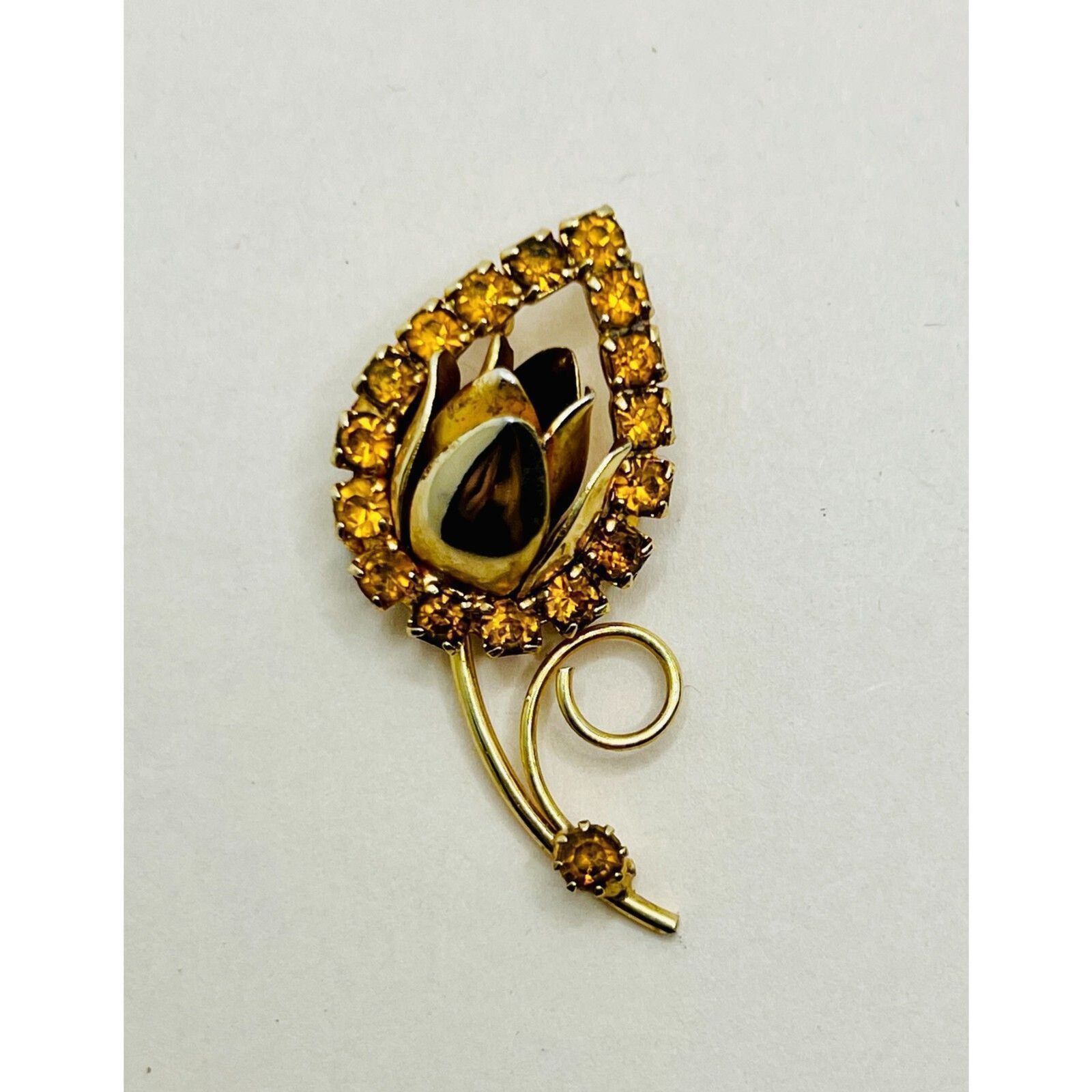 Other Rare Tulip Peach Rhinestone Brooch Vintage 3D Art Nouveau Size ONE SIZE - 1 Thumbnail