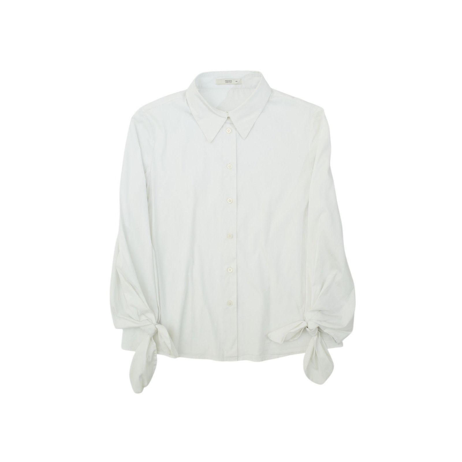Prada S/S 2009 White Ribbon Sleeve Button Up Shirt Size L / US 10 / IT 46 - 2 Thumbnail