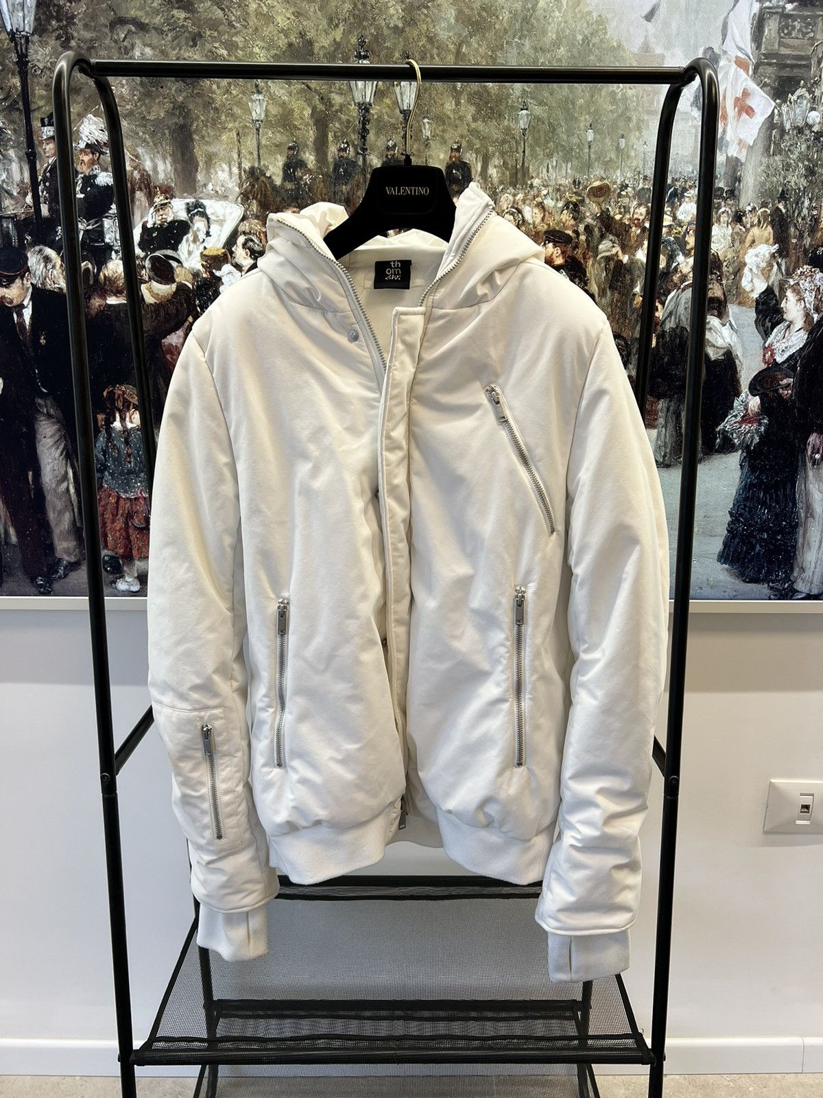 image of Thom Krom Zip-Up Hooded Jacket in White, Men's (Size Medium)