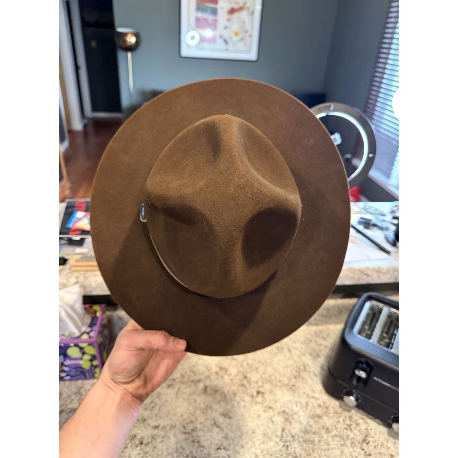 FELT VINTAGE Stratton Hat USA Brown Felt Campaign Hat 6 7/8 Mens Size ONE SIZE - 2 Thumbnail
