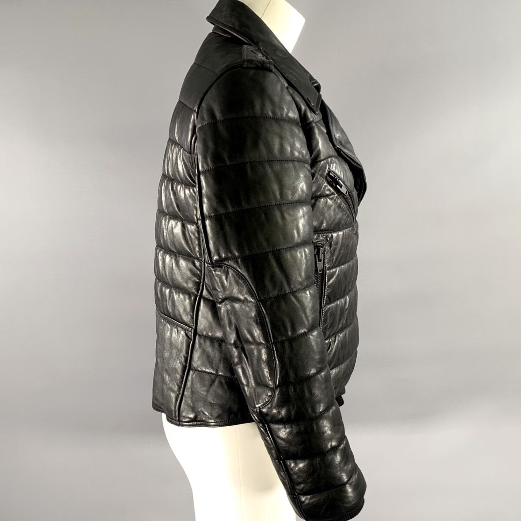 Alexander Wang ALEXANDER WANG Size 8 Black Leather Quilted Puffer Moto Racer Jacket Womens Size M / US 6-8 / IT 42-44 - 3 Thumbnail