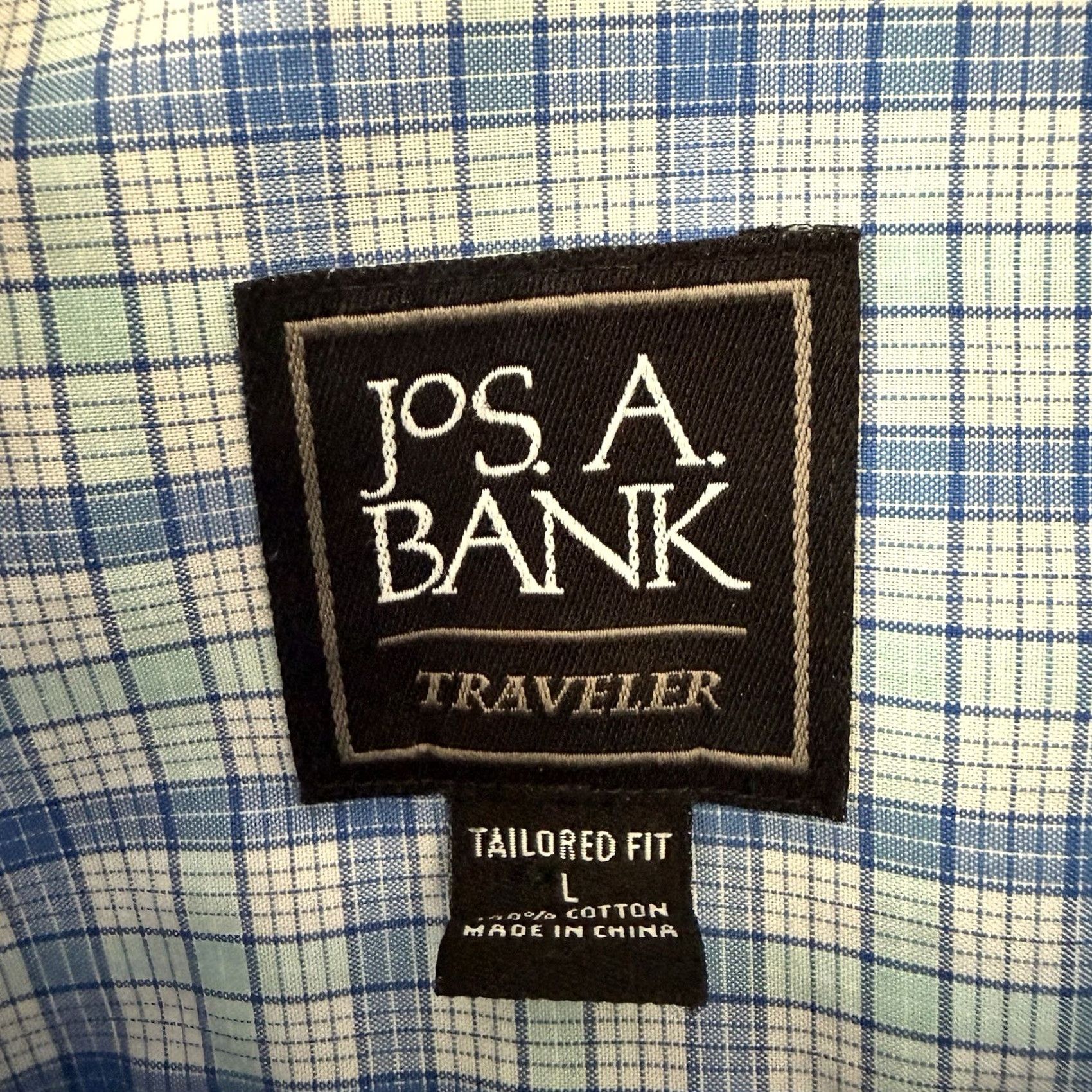 Jos. A. Bank Jos. A Bank Traveler Shirt Men Large Blue Plaid Tailored Fit Short Sleeve Cotton Button-Up Size US L / EU 52-54 / 3 - 2 Thumbnail