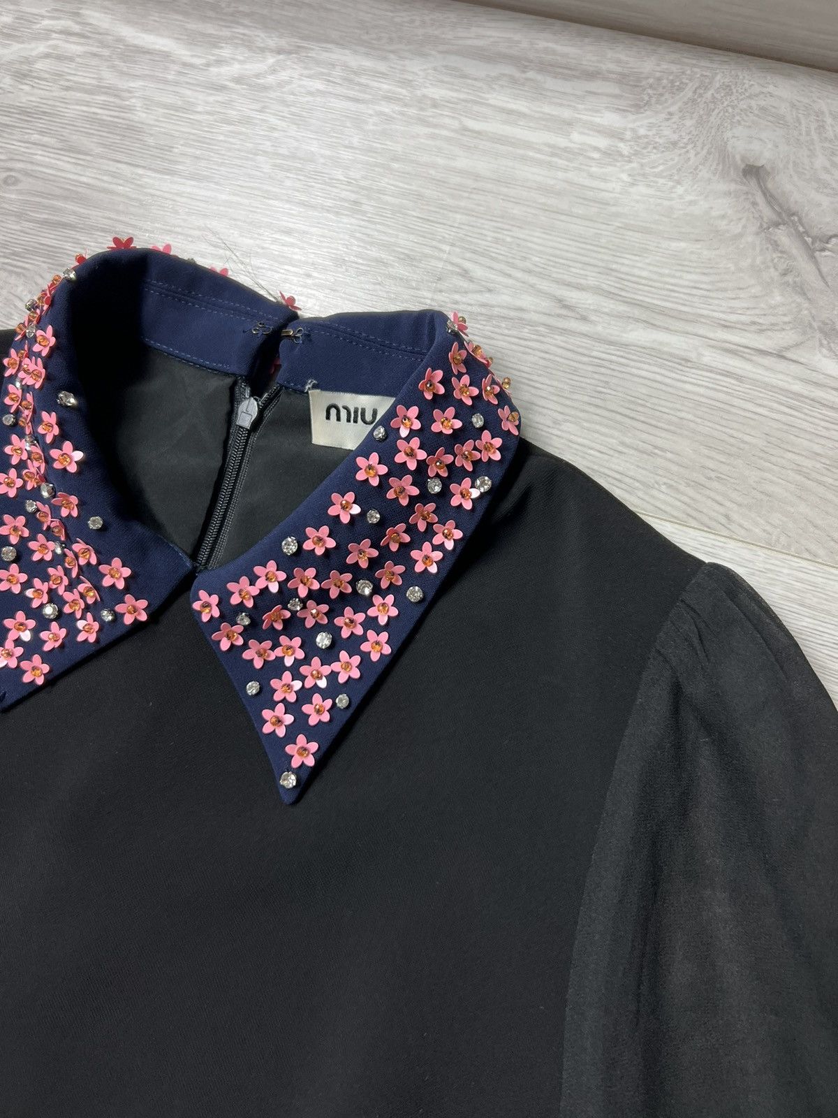 Miu Miu Rare MIU MIU Dress With Flowers On The Collar & Mesh Sleeves Size M / US 6-8 / IT 42-44 - 4 Thumbnail