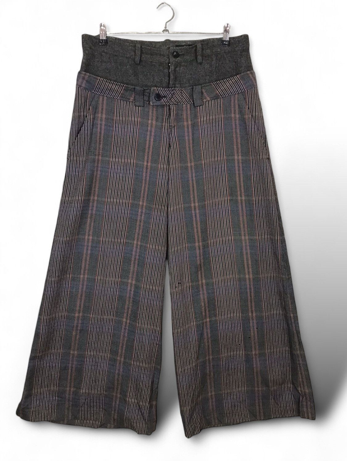 Yohji Yamamoto 🔥SEND OFFER🔥 AW2002 Y'S DOUBLE WAIST STRIPE WOOL BAGGY PANT Size US 32 / EU 48 - 1 Thumbnail