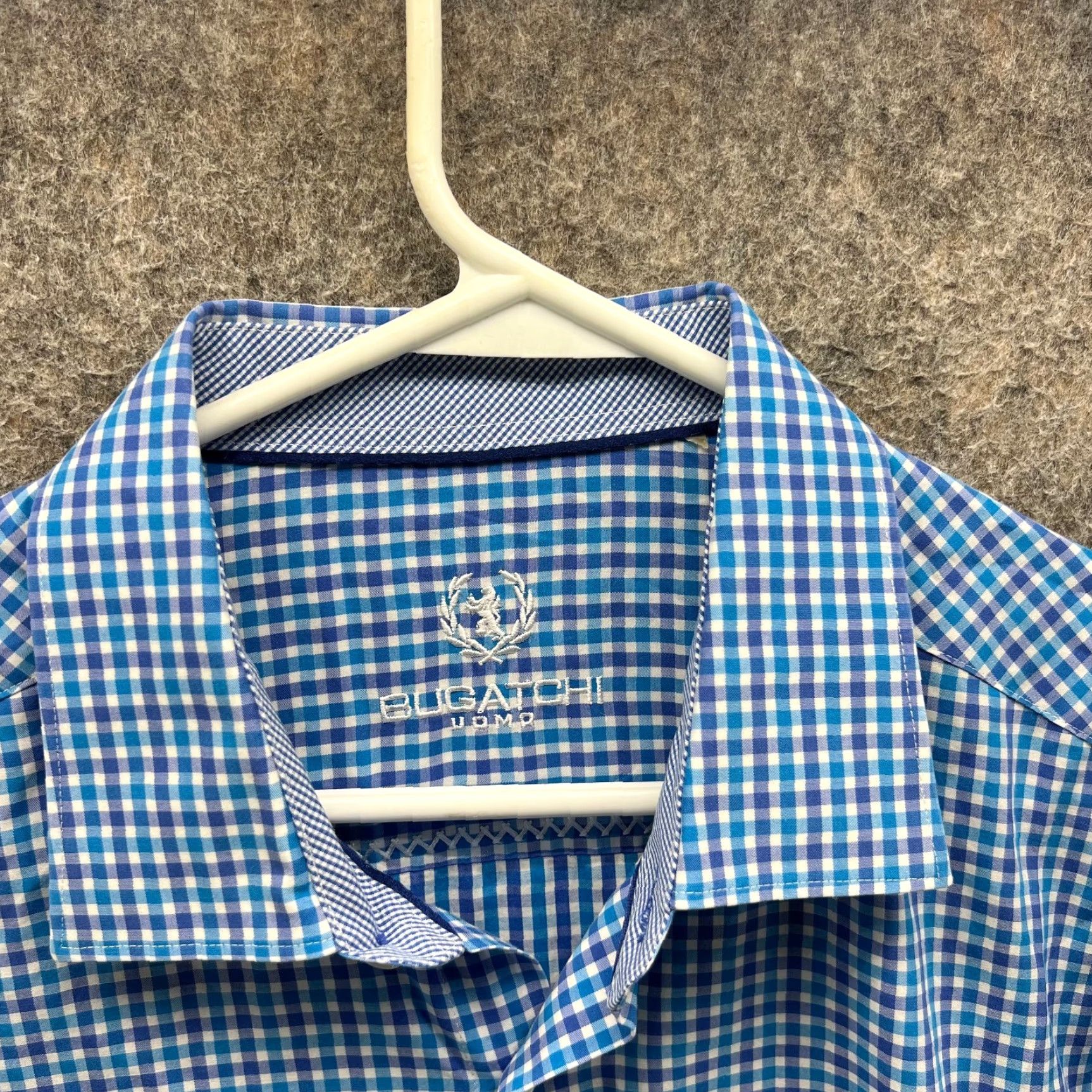 BUGATCHI VINTAGE Bugatchi Uomo Dress Shirt Mens 16.5 34/35 Blue Check Gingham Button Down Shirt Mens Regular Large? Size 46R - 6 Thumbnail