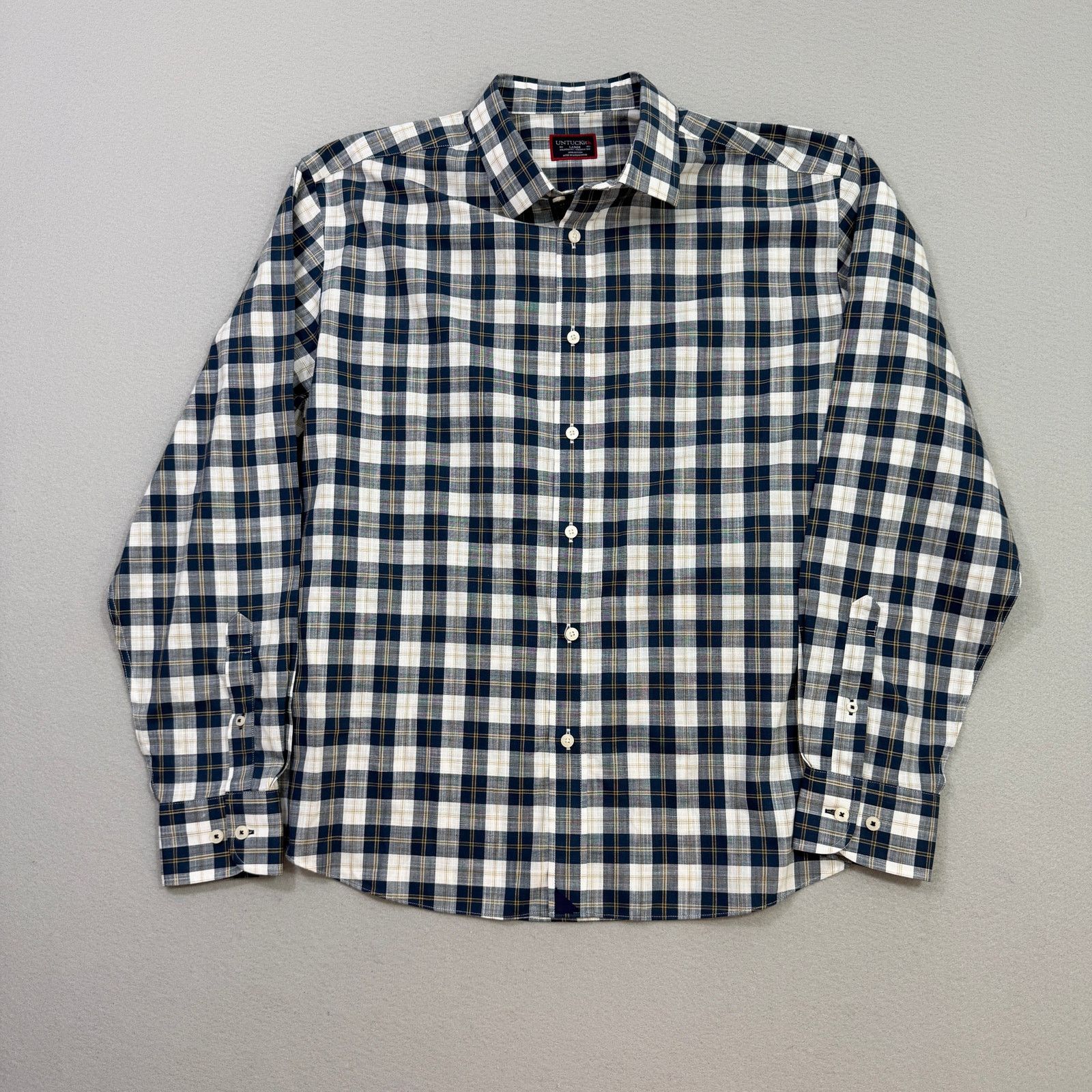 UNTUCKit Untuckit Shirt Large Blue Plaid Check Button Up Long Sleeve Size US L / EU 52-54 / 3 - 1 Thumbnail
