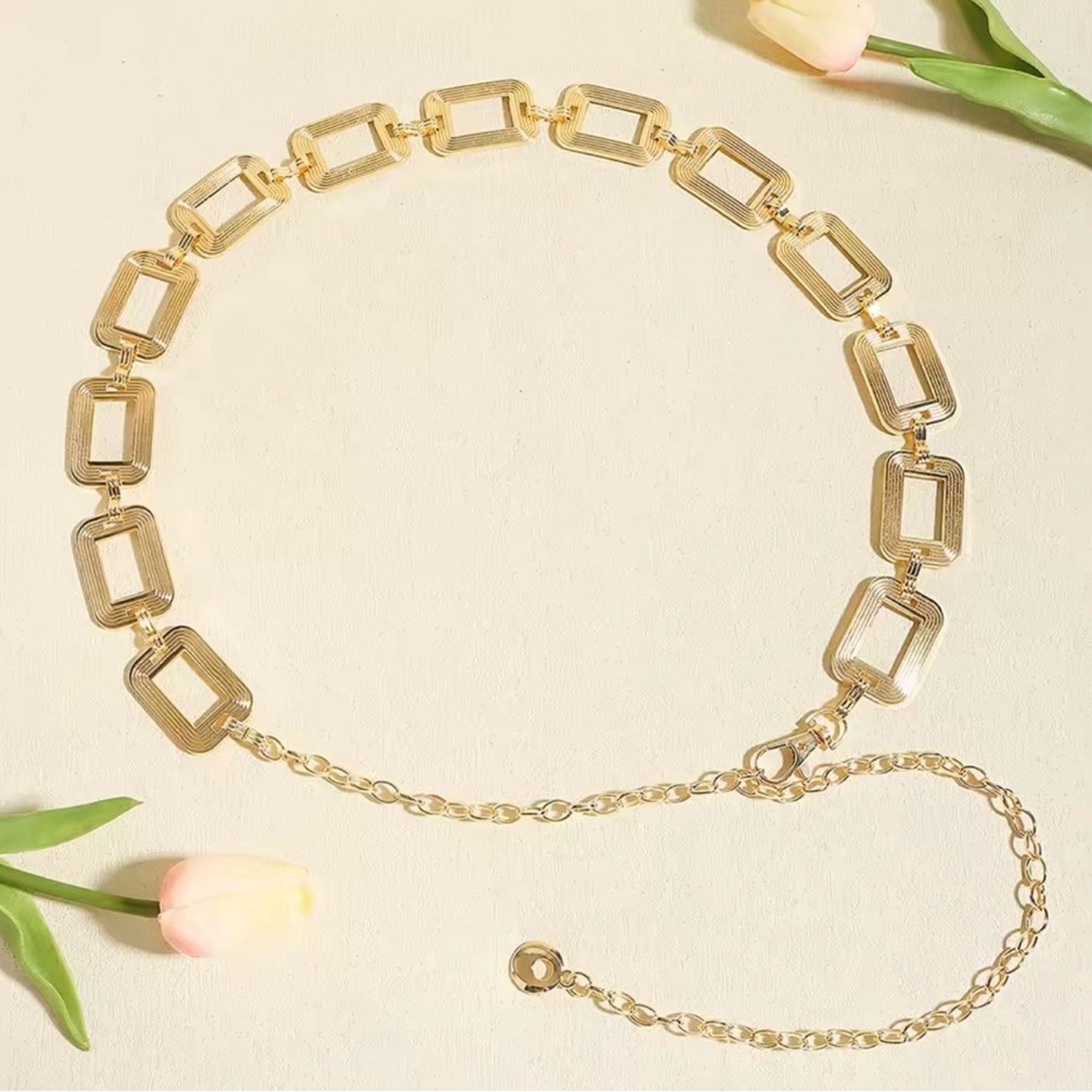 Other cute chain hollow simple square belt buckle chain belt Size ONE SIZE - 4 Thumbnail