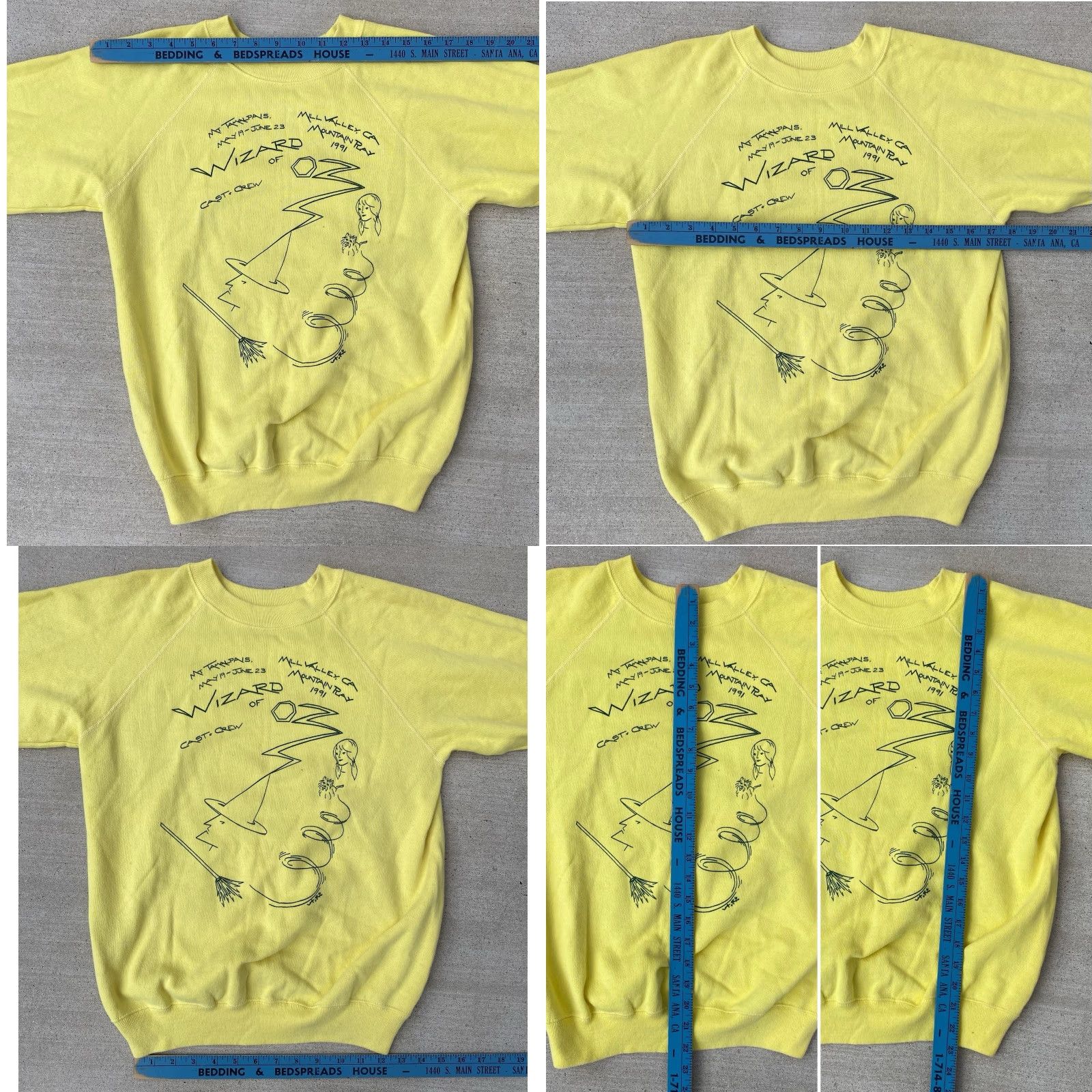 Hanes VINTAGE Wizard Of Oz Cast + Crew Mt Tamalpais 1991 Sweatshirt Hanes Yellow M Mens Pullover Graphic Print 90s Movie Dorothy raglan Sweatshirt Size US M / EU 48-50 / 2 - 11 Thumbnail
