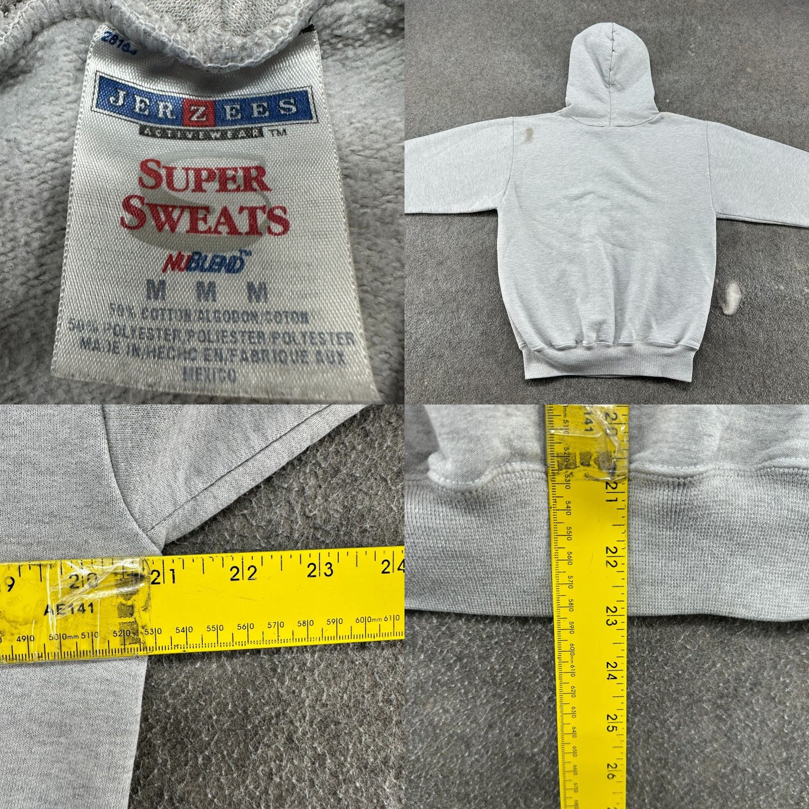 Jerzees VINTAGE Jerzees Hoodie Mens M Gray Pullover Lined Zipper Logo Cotton Polyester Fleece 80s Western Halloween? Size US M / EU 48-50 / 2 - 8 Thumbnail