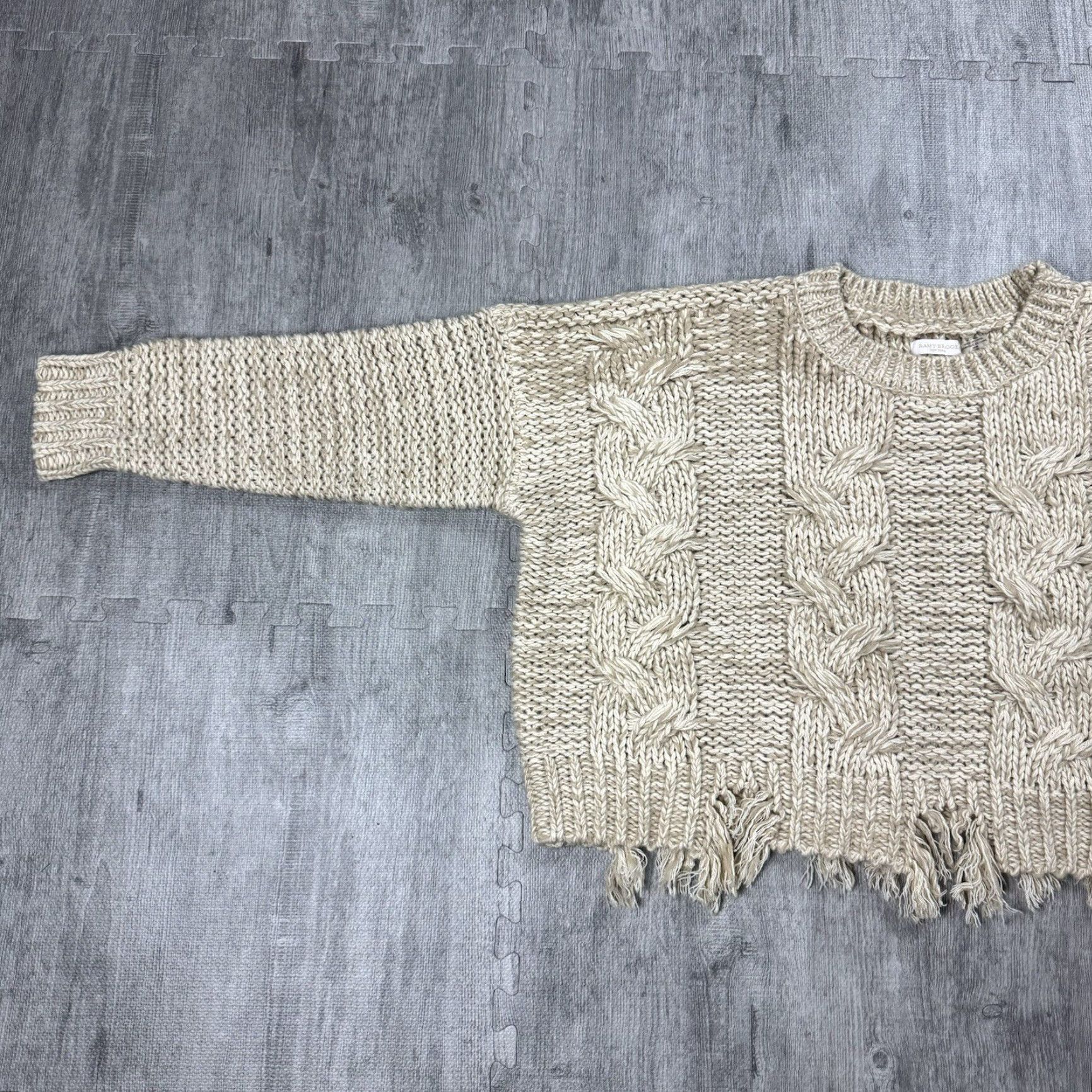 Ramy Brook Ramy Brook Oversized Chunky Knit Sweater Women’s Medium Beige Cable-Knit Long Sleeve Size M / US 6-8 / IT 42-44 - 3 Thumbnail